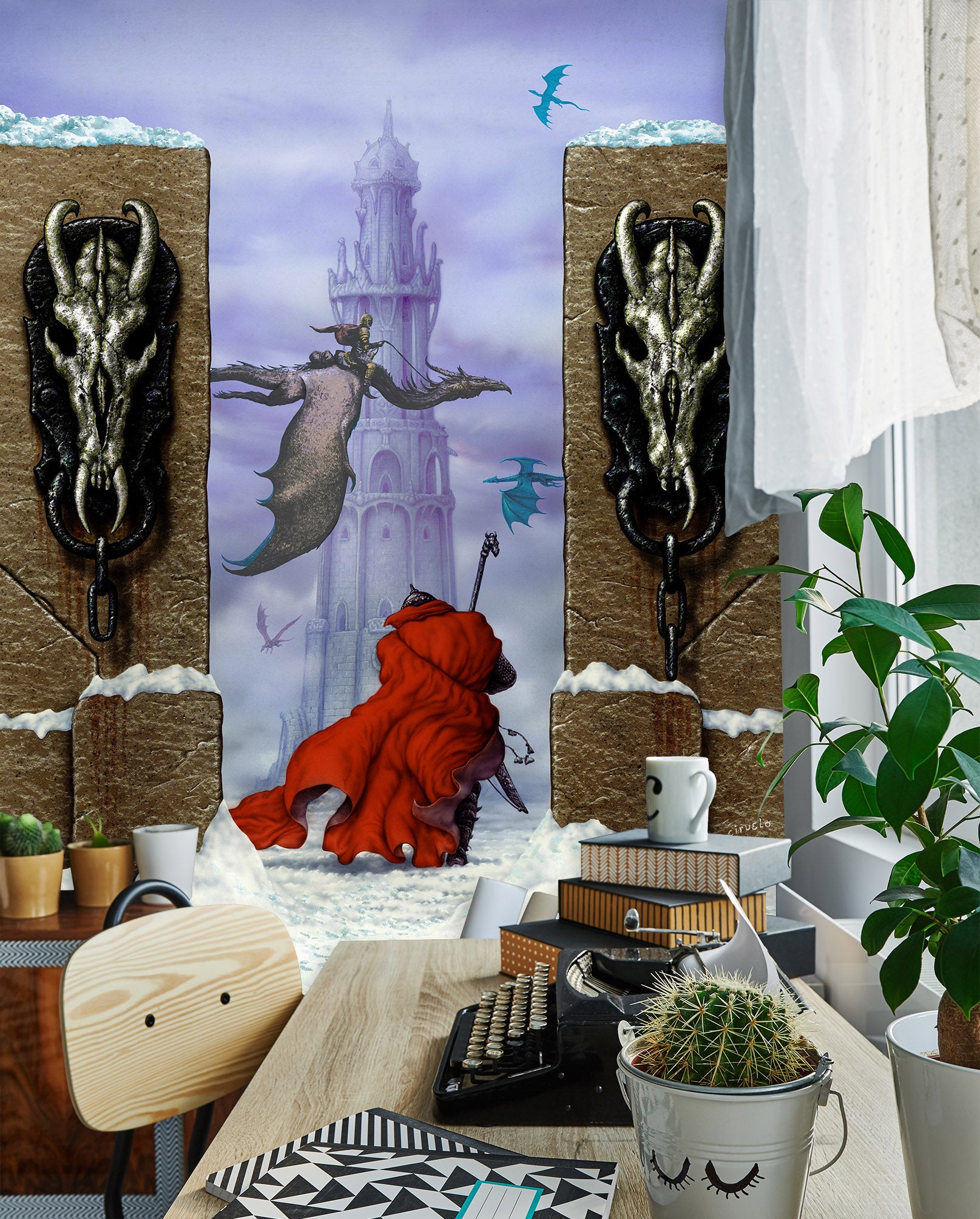 3D Tower Red Robe Dragon 7090 Ciruelo Wall Mural Wall Murals