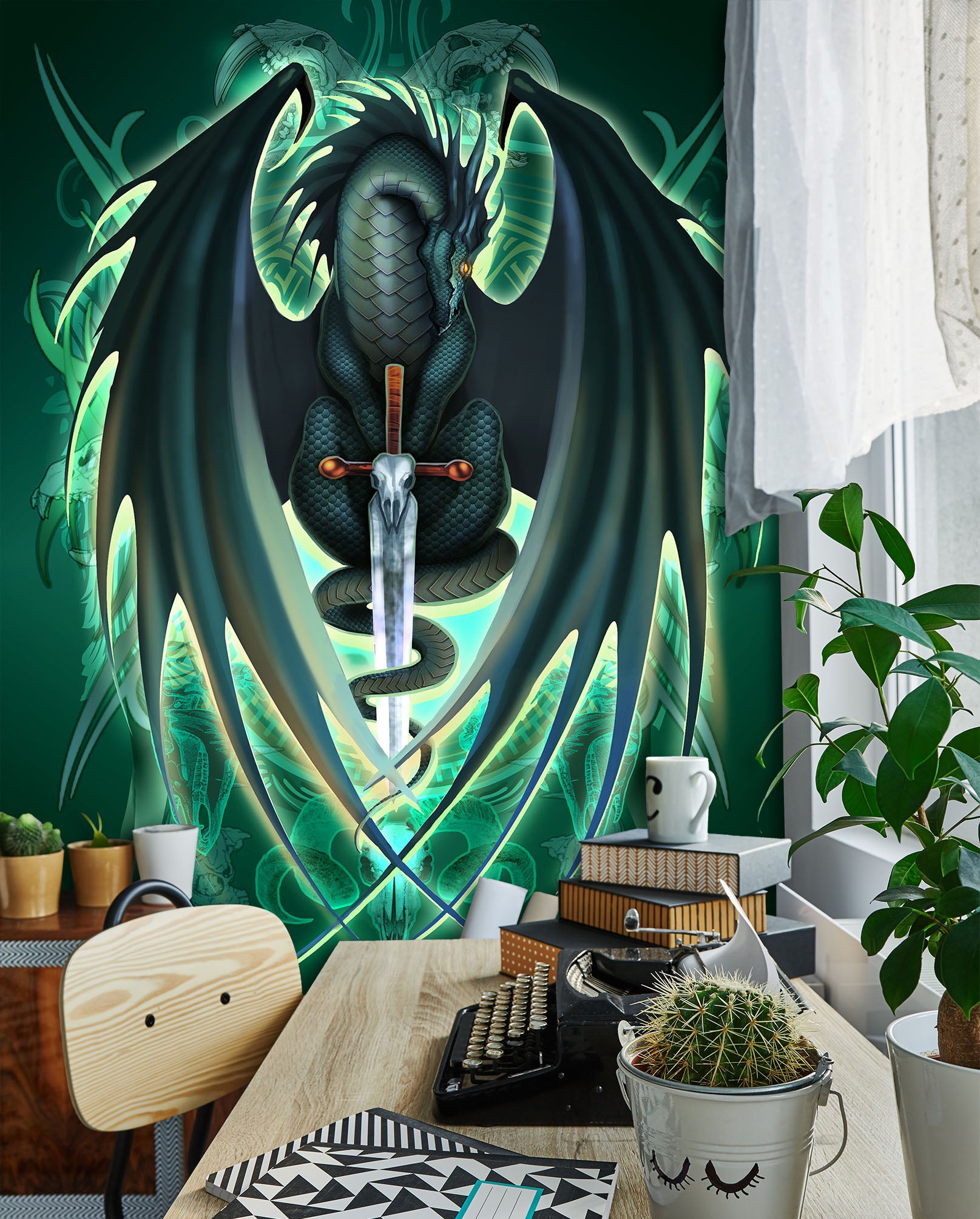 3D Green Dragon 8141 Ruth Thompson Wall Mural Wall Murals