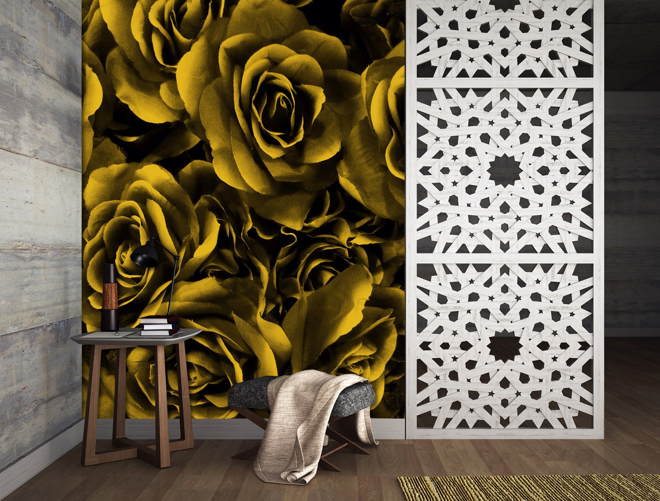 3D Gold Black Flowers 57240 Wall Murals