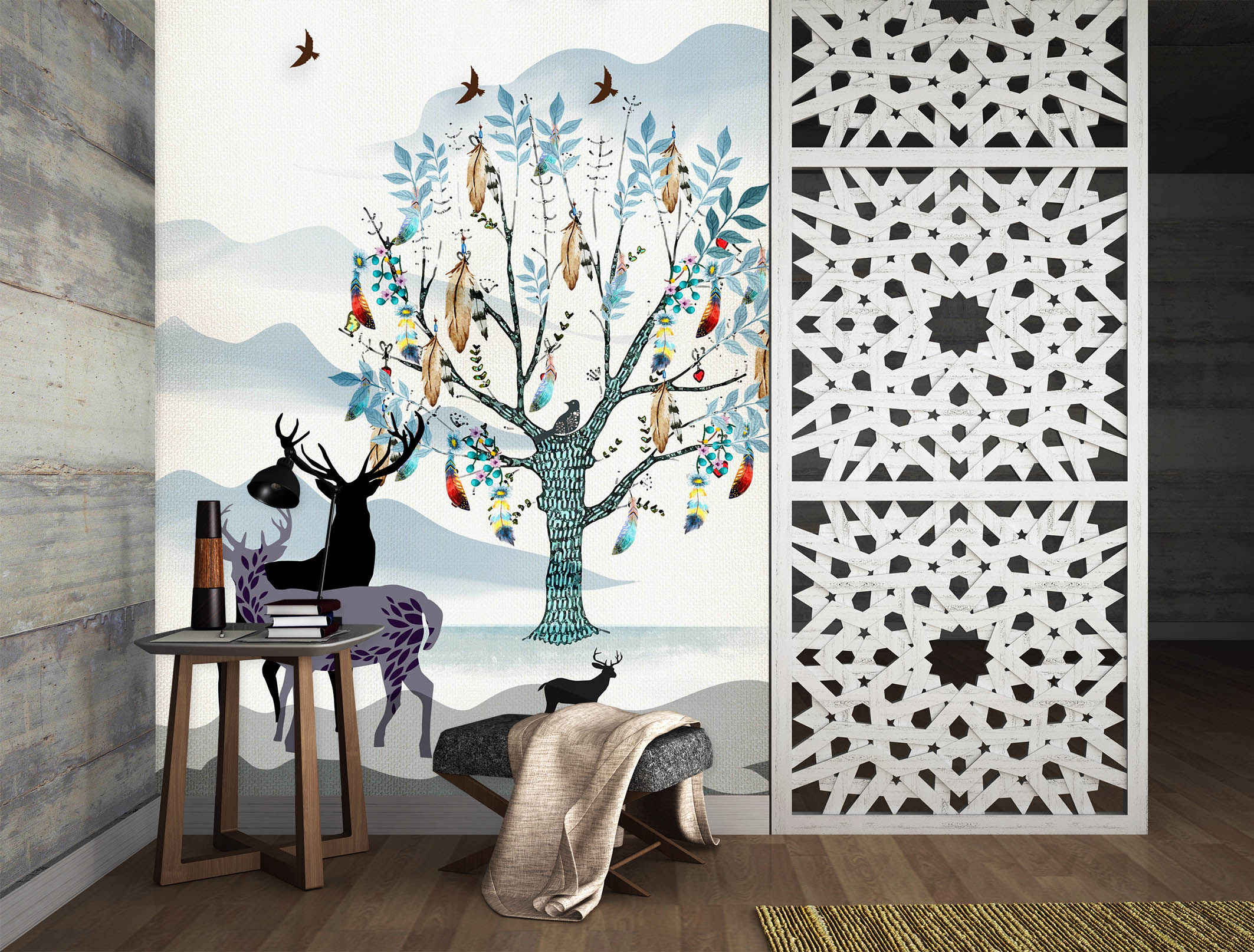 3D Forest Deer 052 Wall Murals