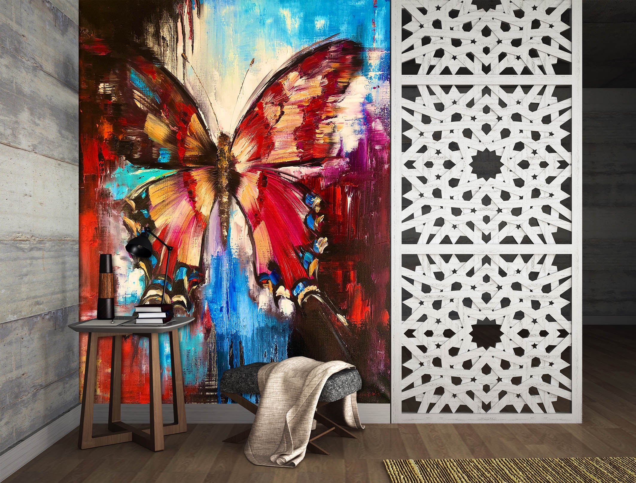 3D Red Painted Butterfly 276 Skromova Marina Wall Mural Wall Murals