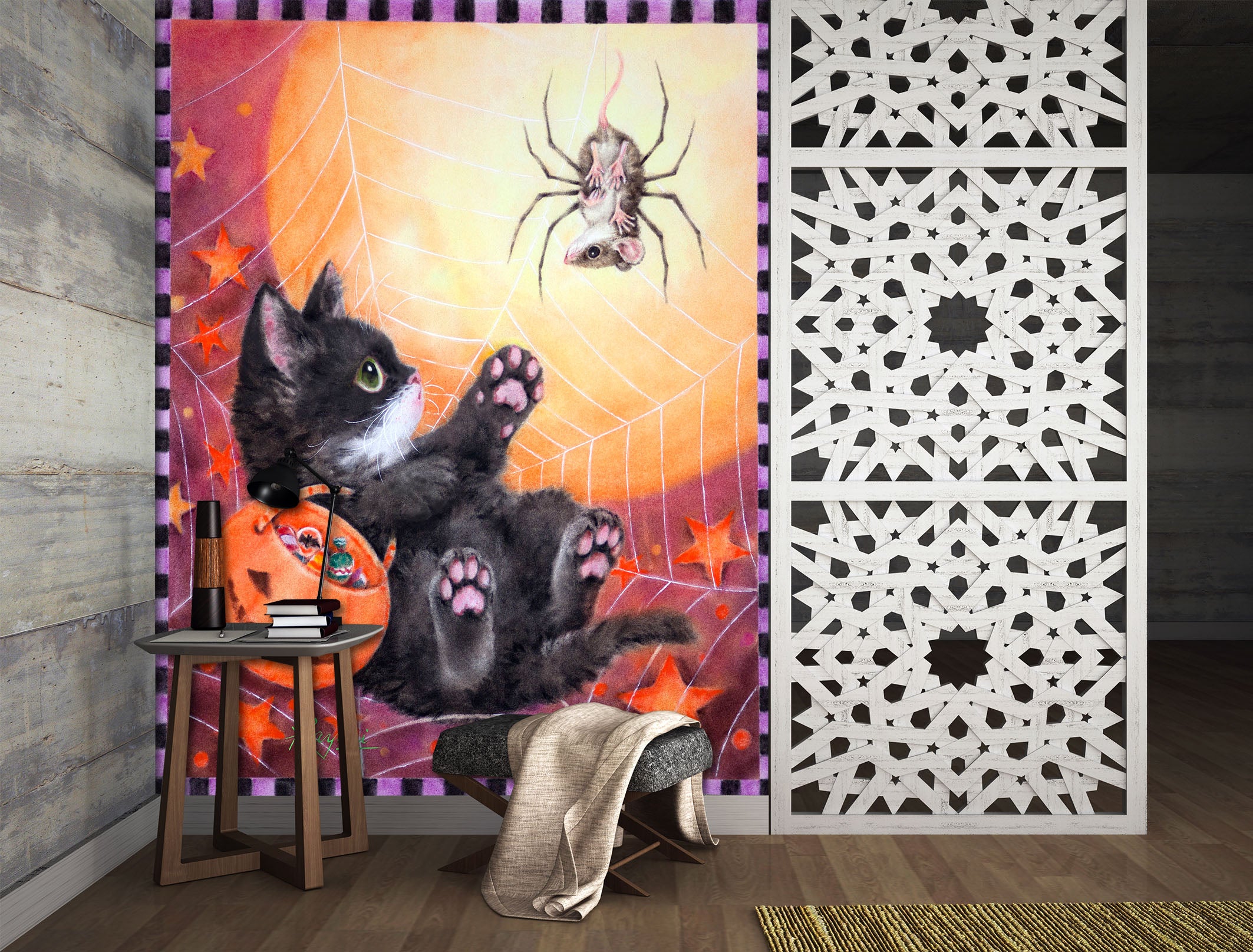 3D Halloween Black Cat 5570 Kayomi Harai Wall Mural Wall Murals