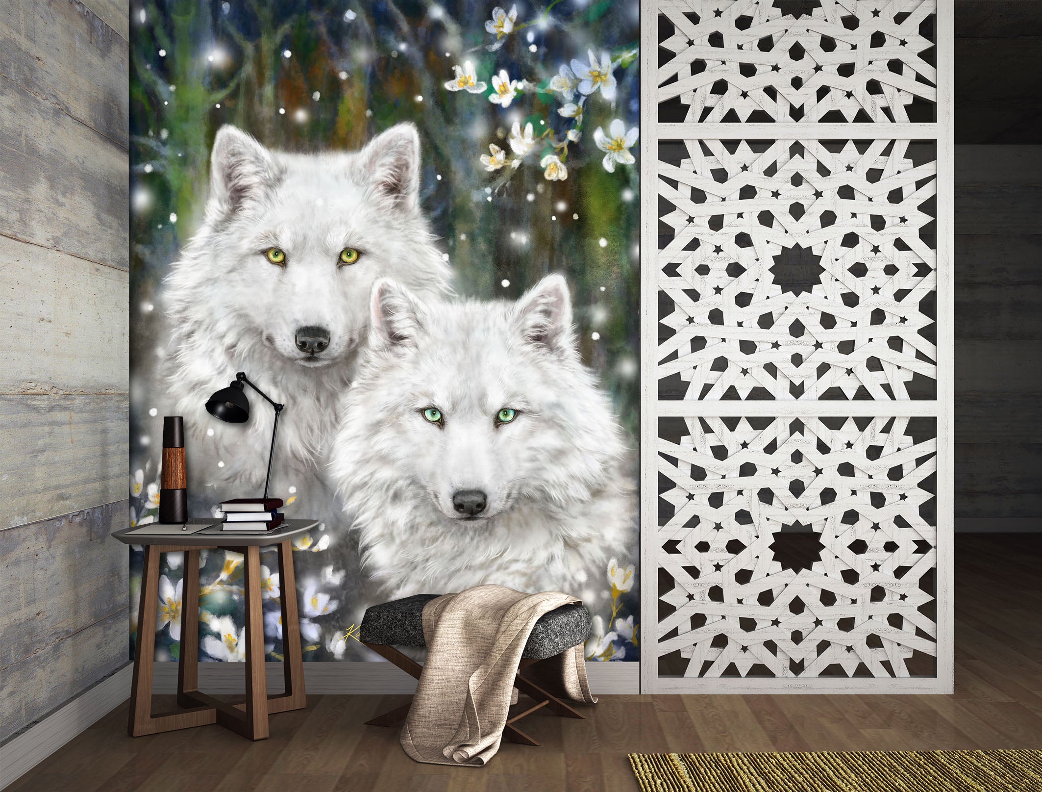 3D White Wolf Flower 5502 Kayomi Harai Wall Mural Wall Murals