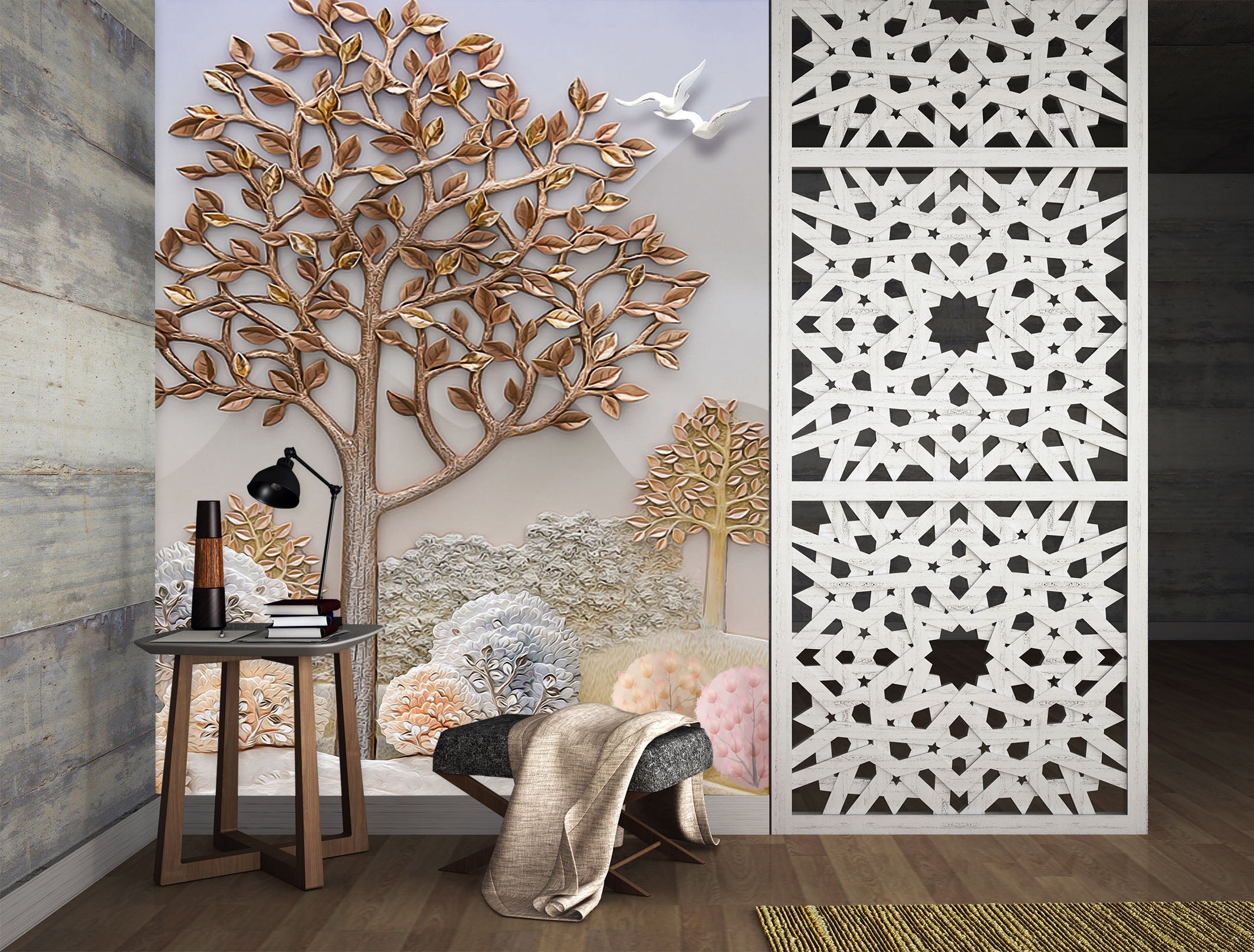 3D Golden Tree 070 Wall Murals