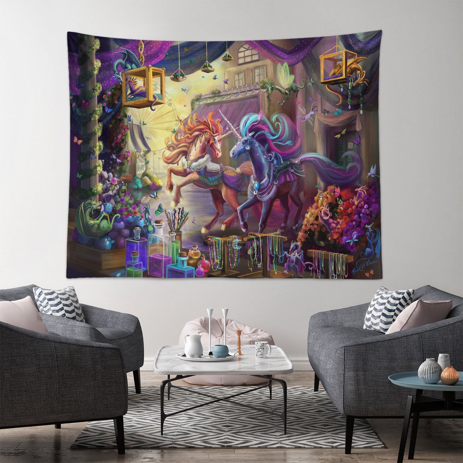 3D Castle Unicorn 5208 Rose Catherine Khan Tapestry Hanging Cloth Hang