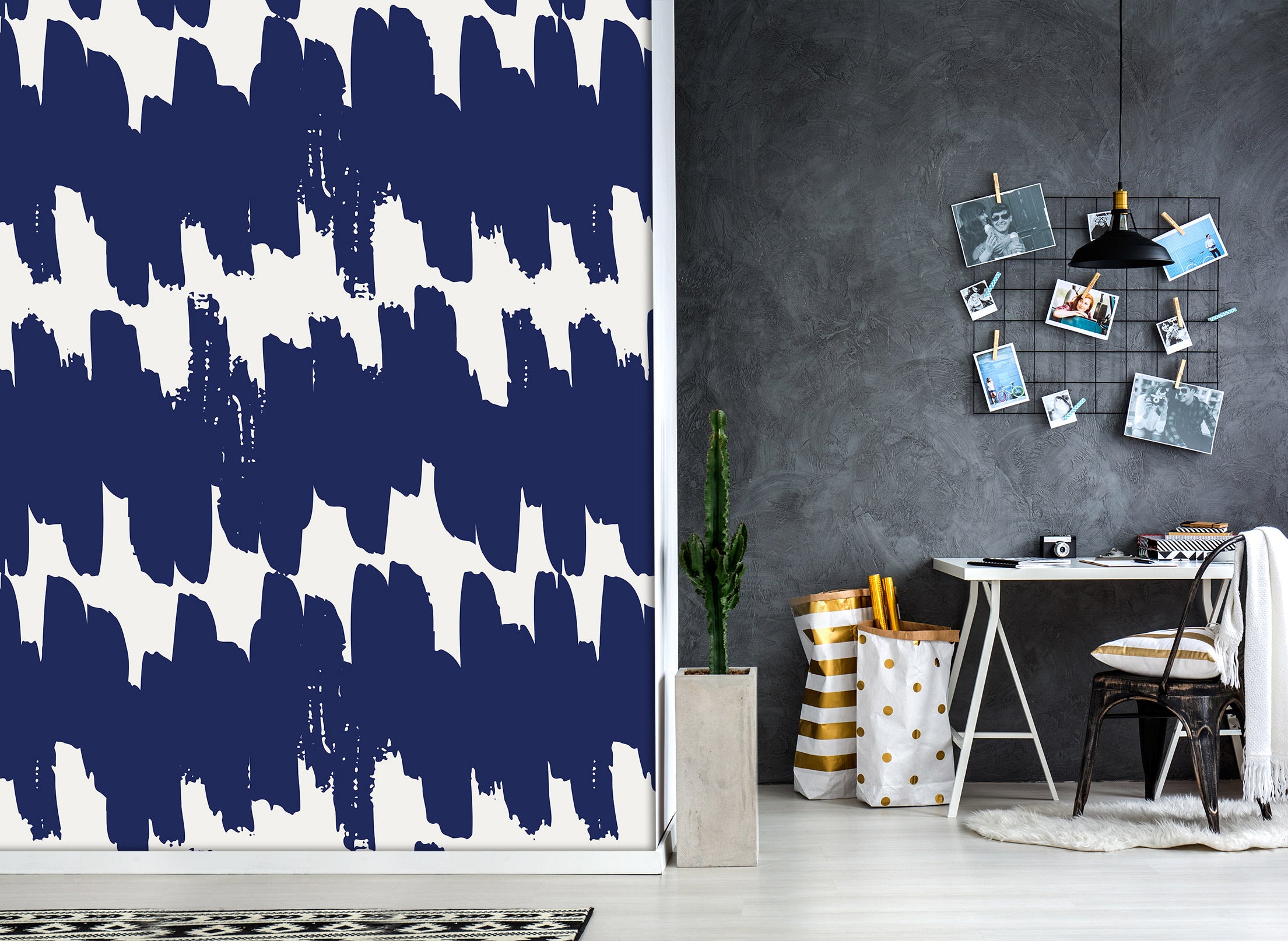 3D Navy Blue Line 120129 Kashmira Jayaprakash Wall Mural Wall Murals