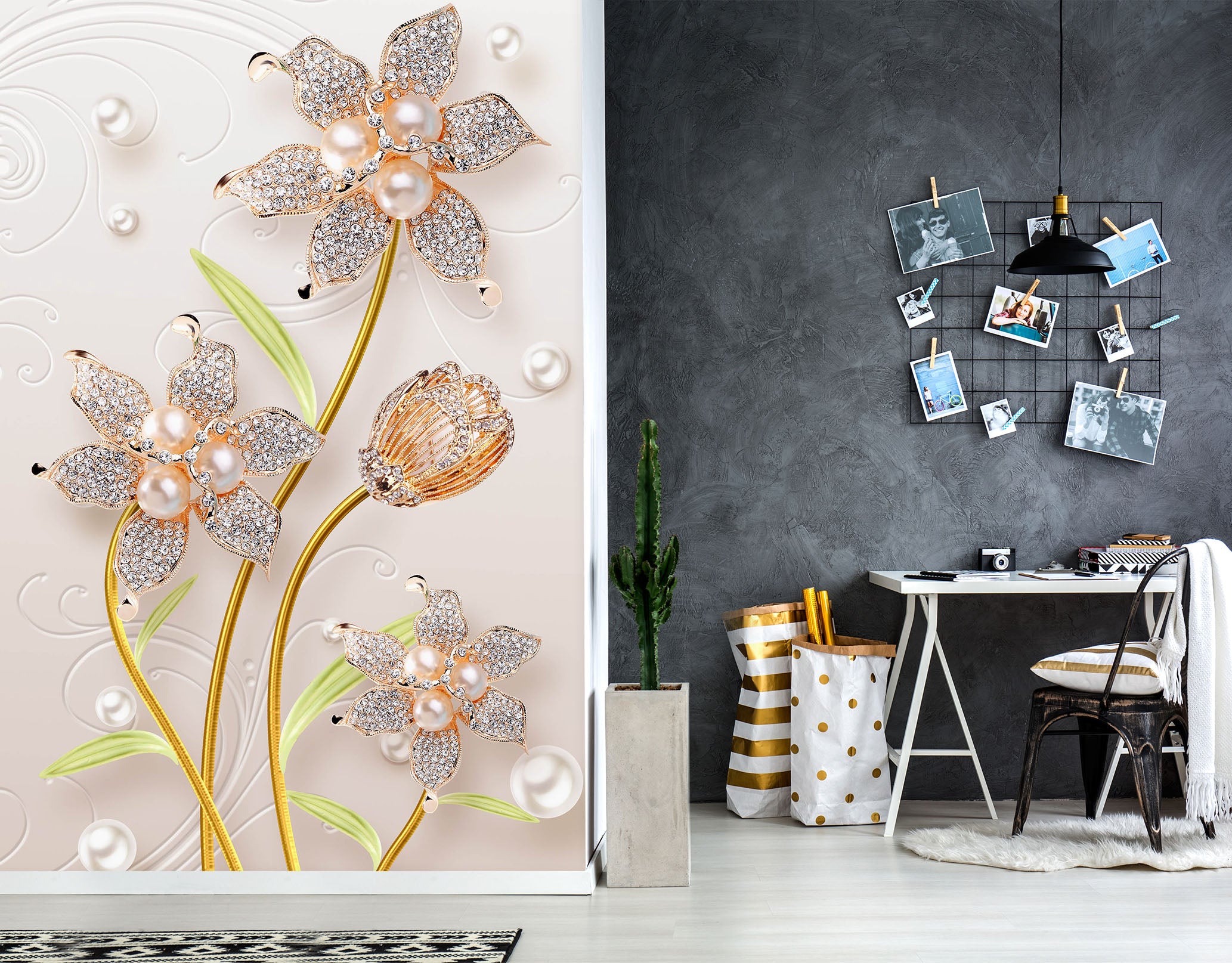 3D Pearl Flower 1860 Wall Murals