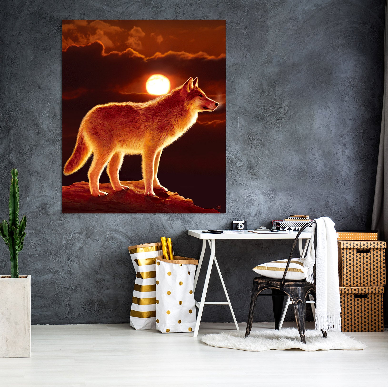 3D Sunset Wolf 076 Vincent Hie Wall Sticker