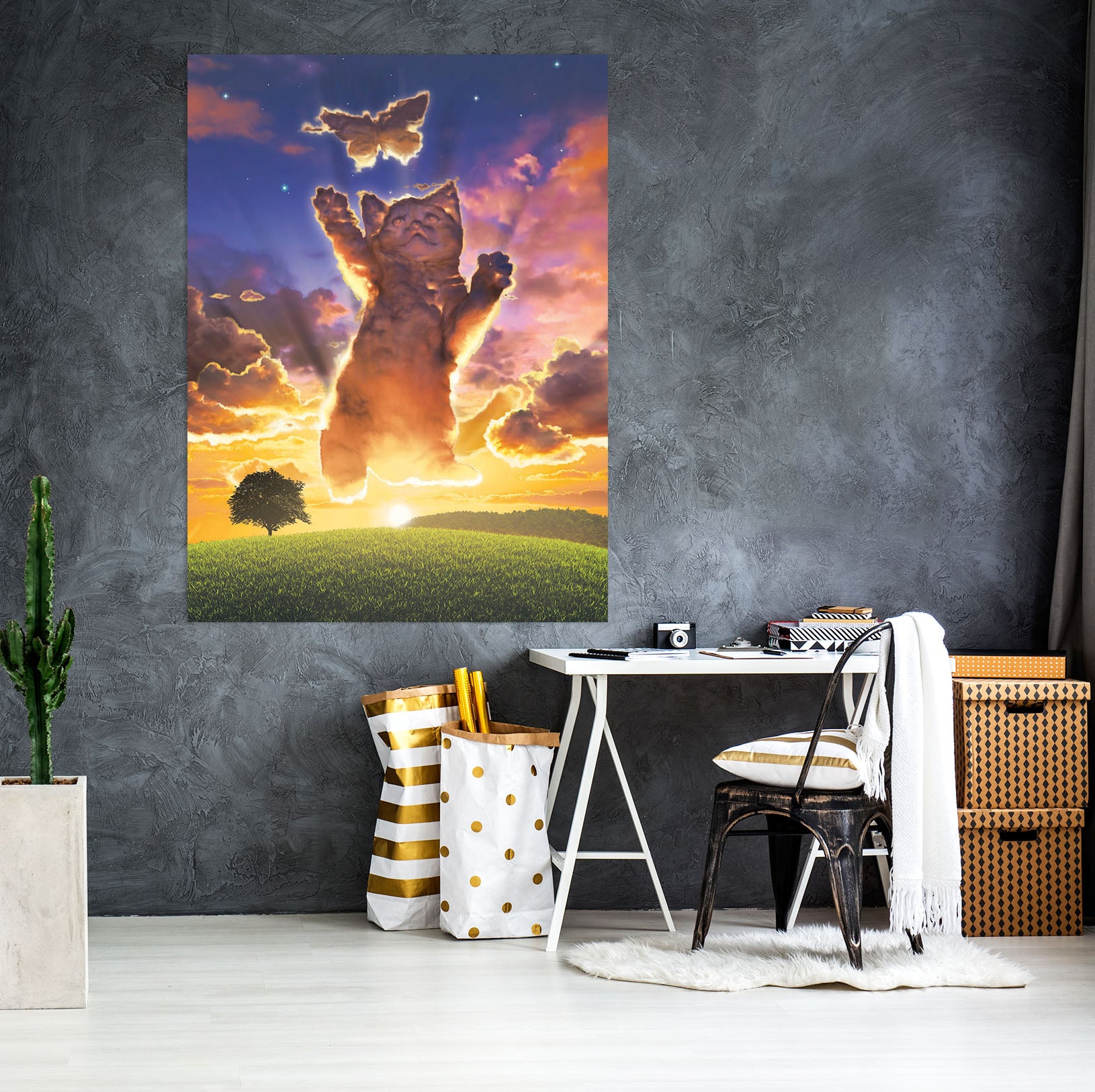 3D Cloud Kitten Sunset 024 Vincent Hie Wall Sticker