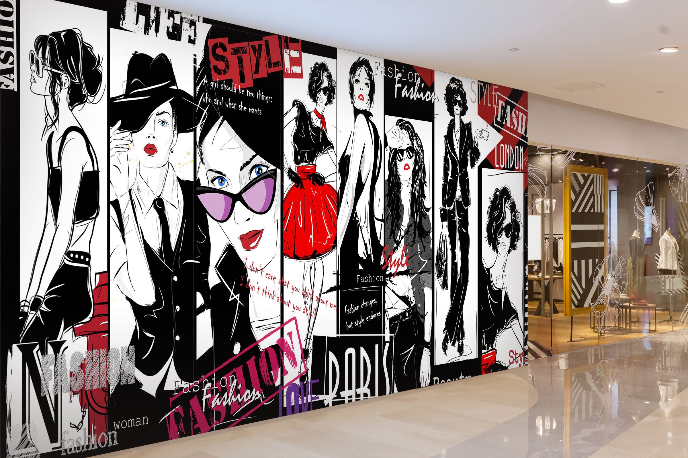 3D Woman Black Suit 137 Wall Murals