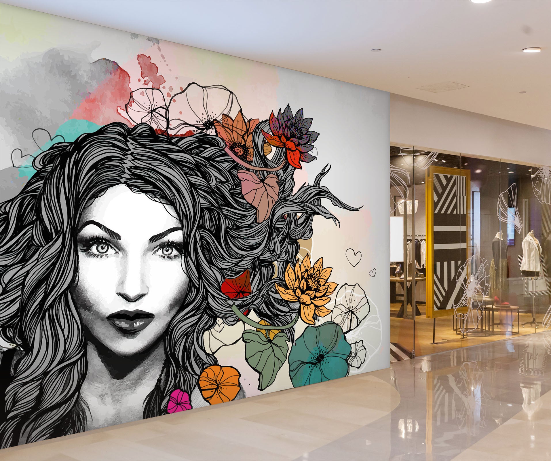 3D Woman Lotus 128 Wall Murals