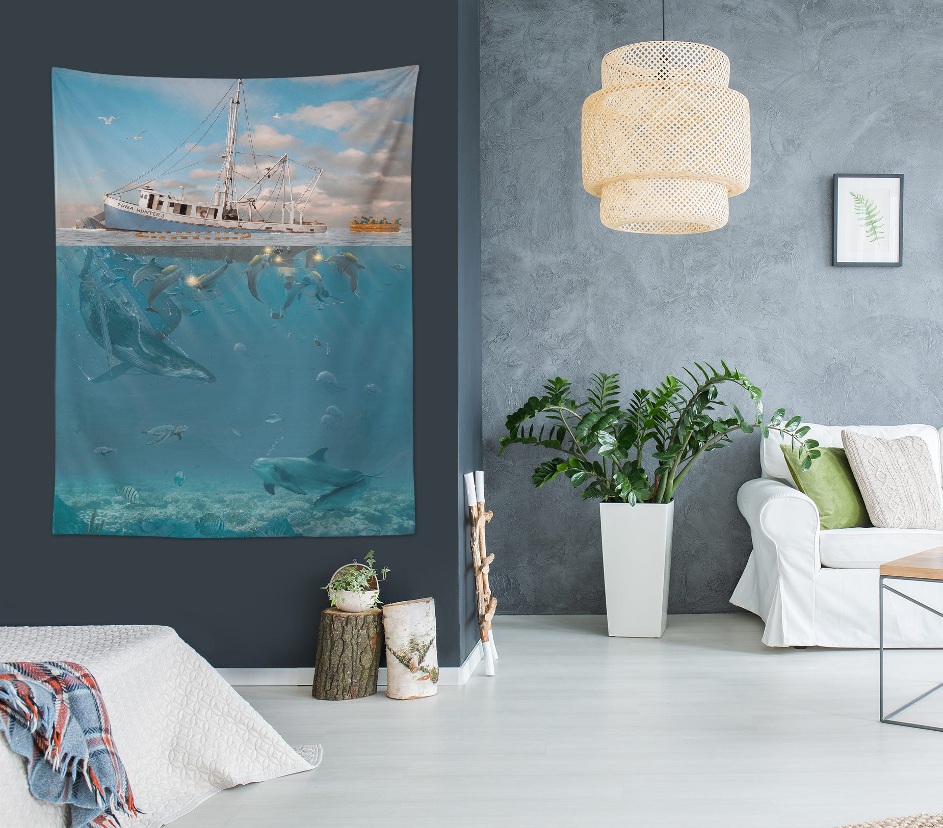 3D Dolphin Ship 11726 Vincent Tapestry Hanging Cloth Hang