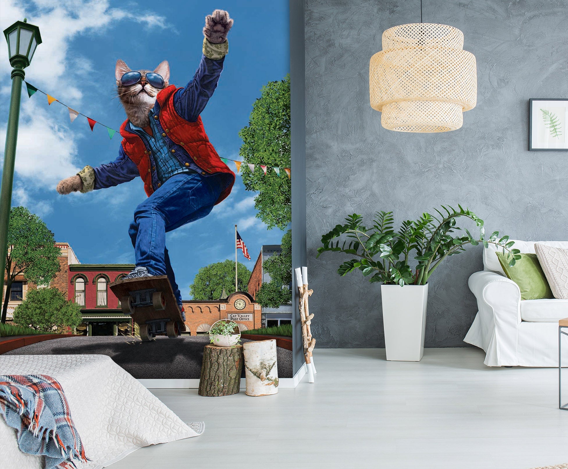 3D Skateboard Cat 1417 Wall Murals Exclusive Designer Vincent Wallpaper AJ Wallpaper 