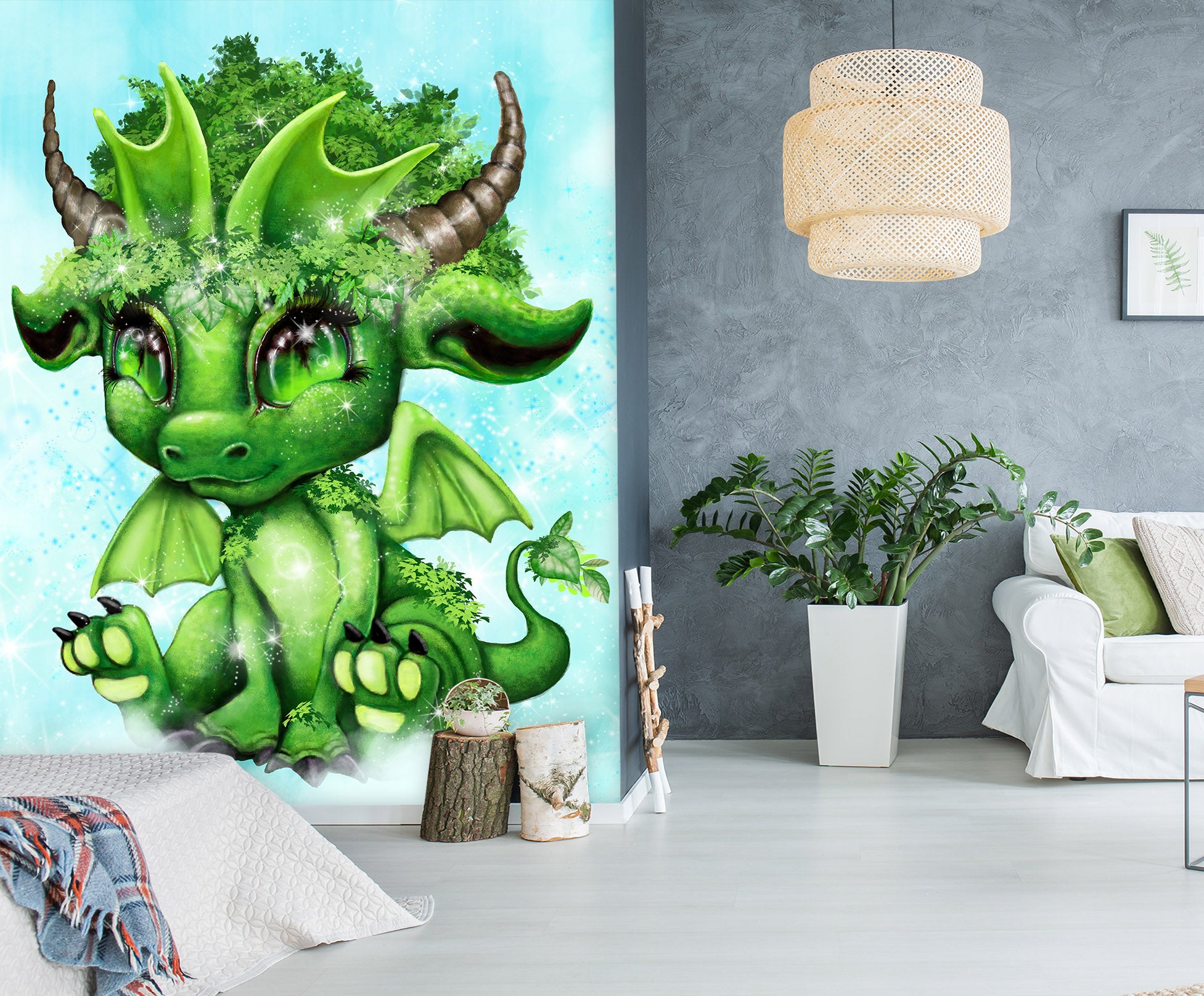 3D Green Forest Dragon 8432 Sheena Pike Wall Mural Wall Murals