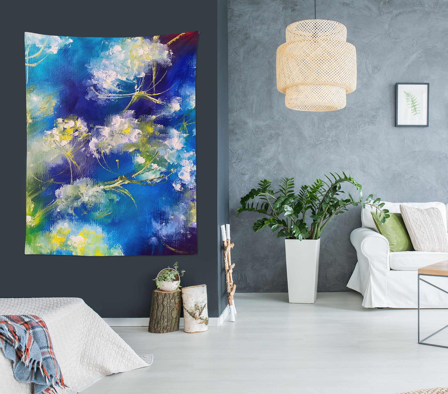 3D Blue Flowers 3711 Skromova Marina Tapestry Hanging Cloth Hang