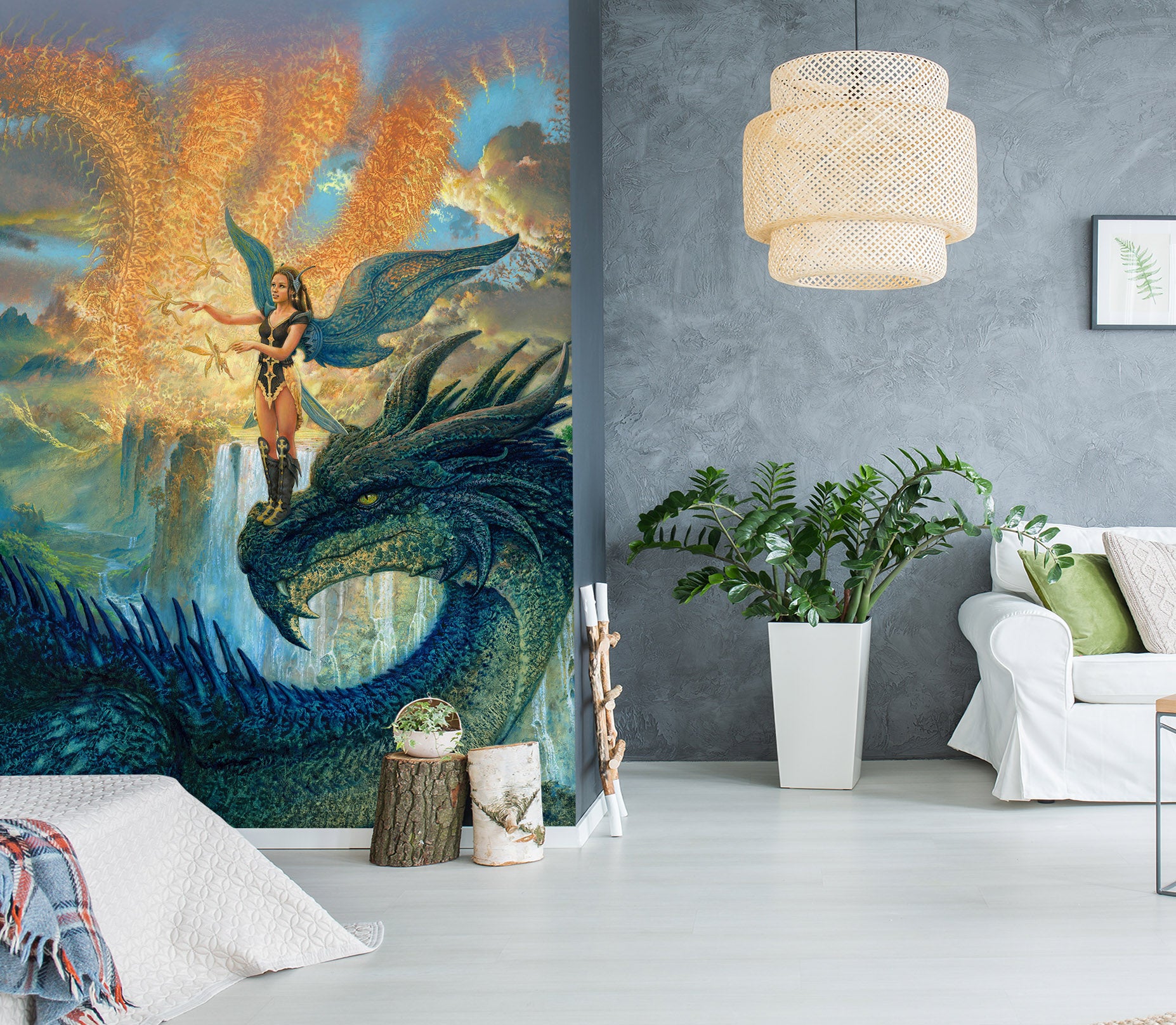 3D Dragon Wings Girl 7152 Ciruelo Wall Mural Wall Murals