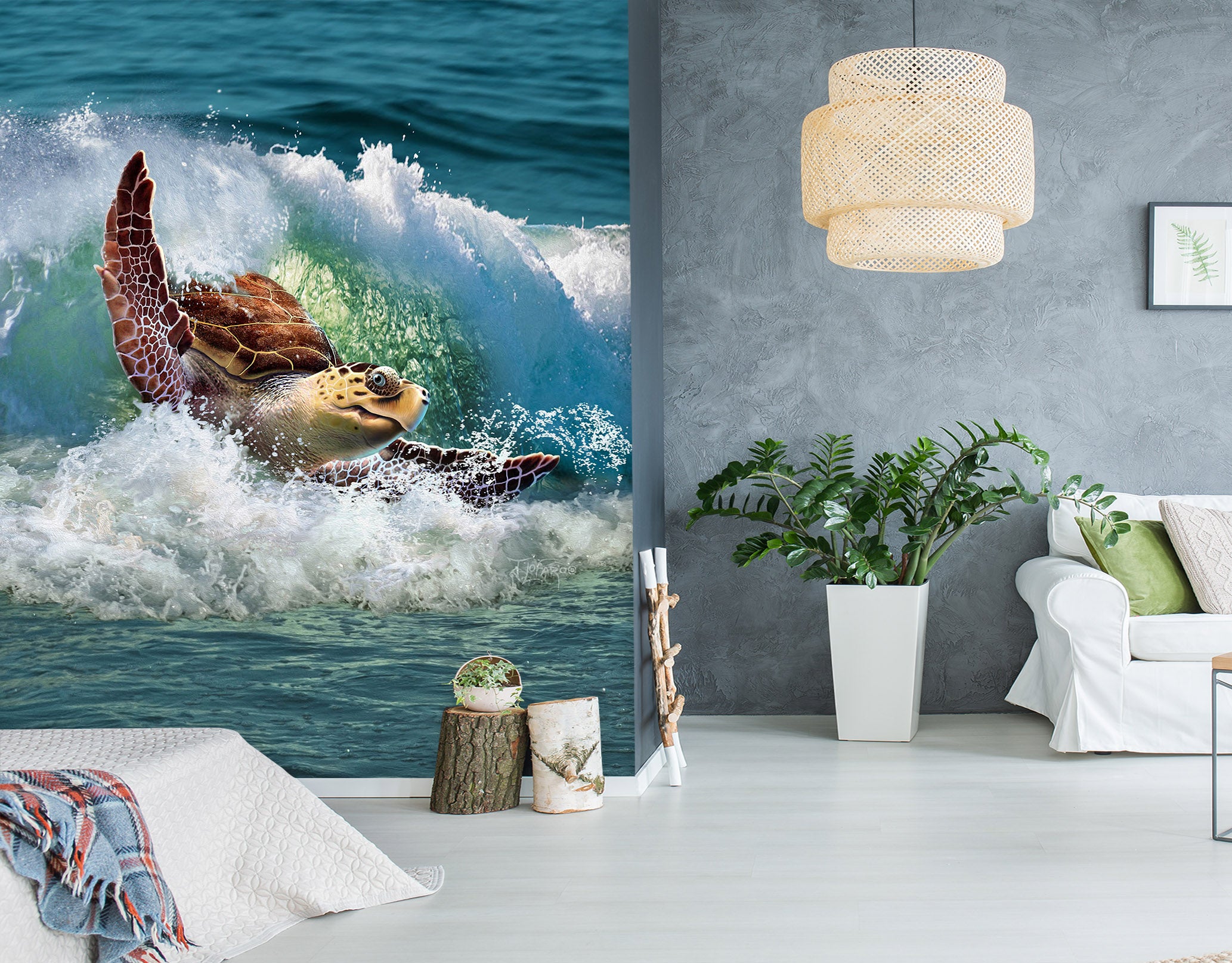3D Sea Turtle 111 Jerry LoFaro Wall Mural Wall Murals