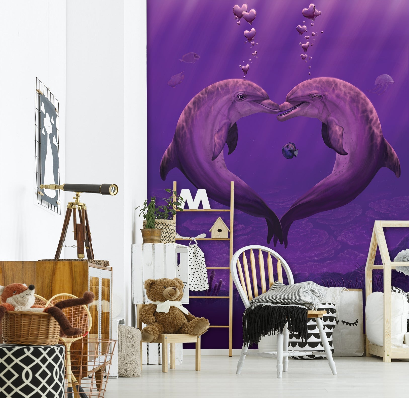 3D Dolphin Love 1545 Wall Murals Exclusive Designer Vincent Wallpaper AJ Wallpaper 