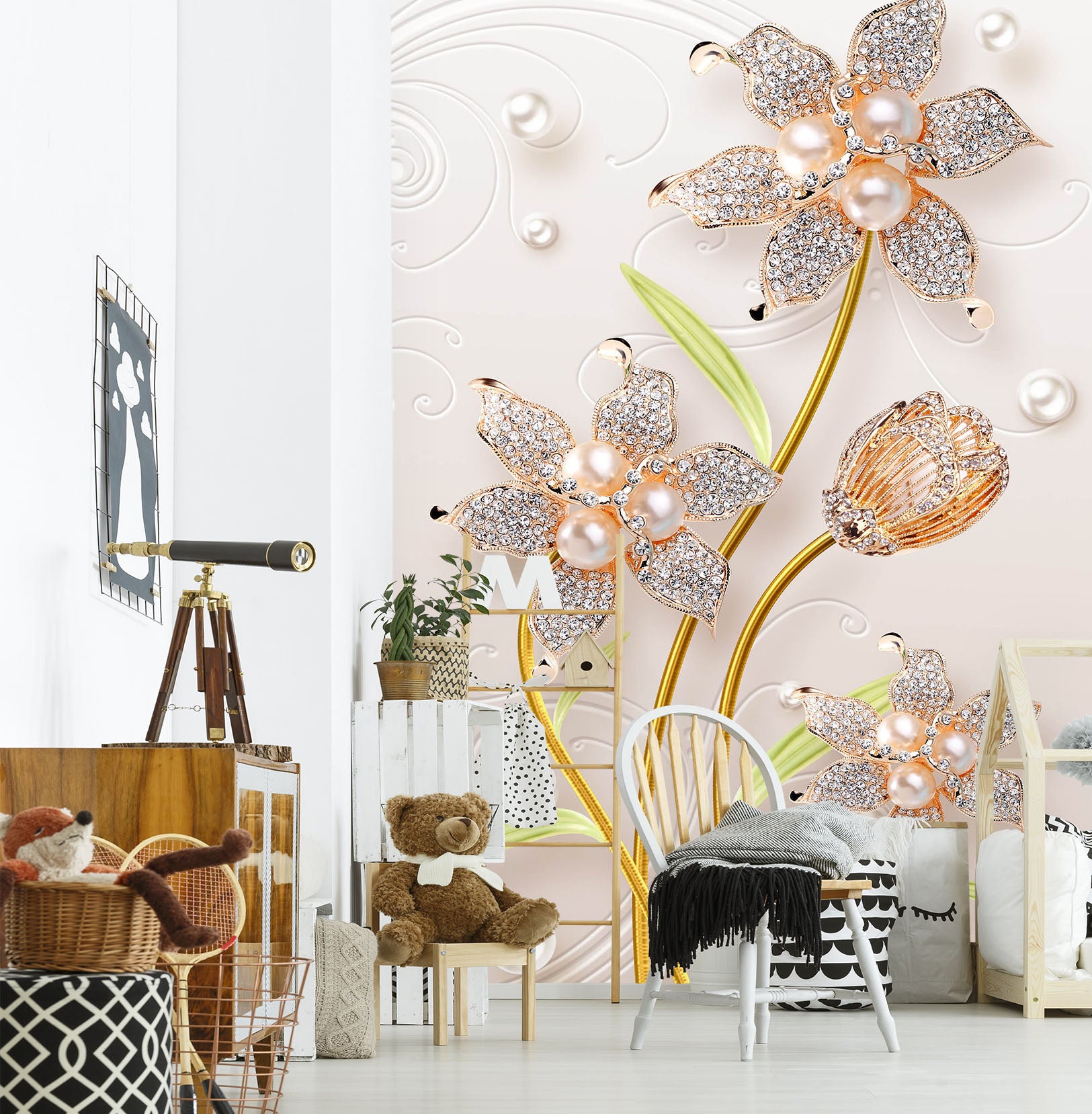 3D Pearl Flower 1860 Wall Murals