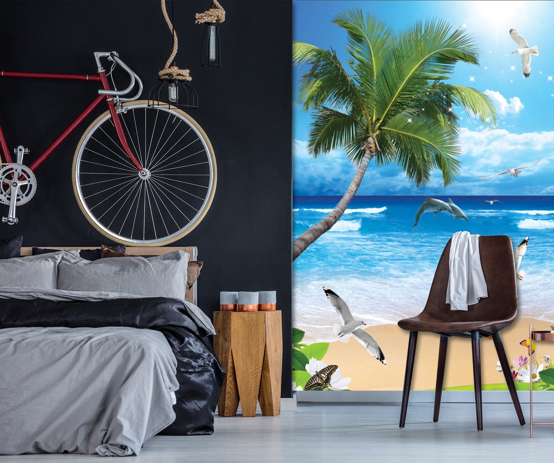 3D Beach Coconut Tree 1974 Wall Murals Wallpaper AJ Wallpaper 