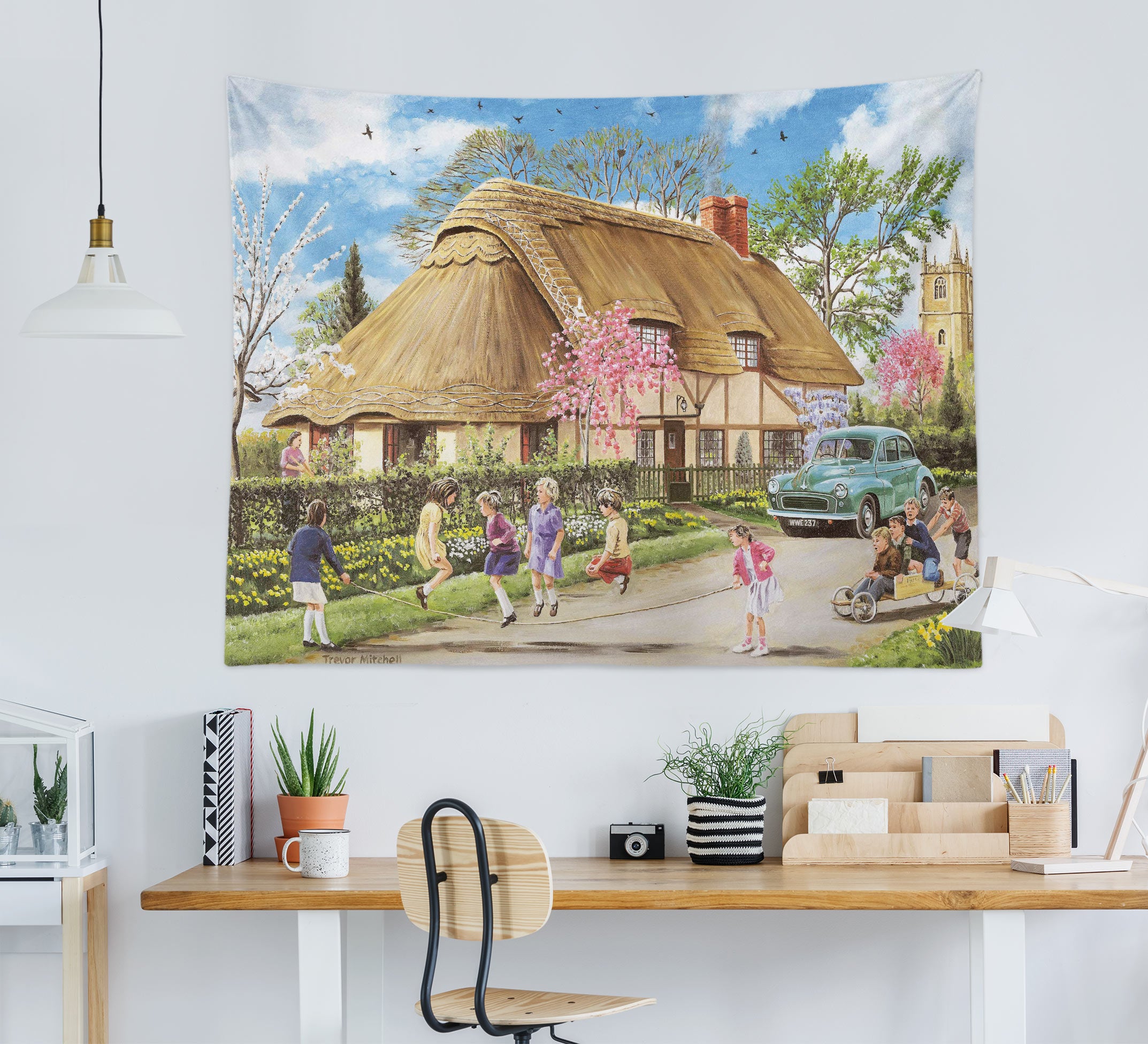 3D Houses Grass Child 11282 Trevor Mitchell Tapestry Hanging Cloth Hang