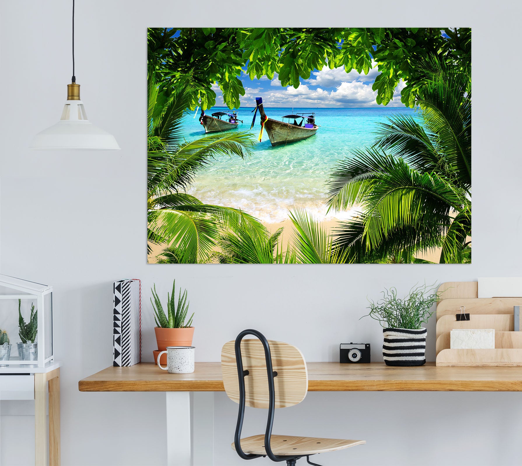 3D Wood Boat Sea 1060 Wall Sticker