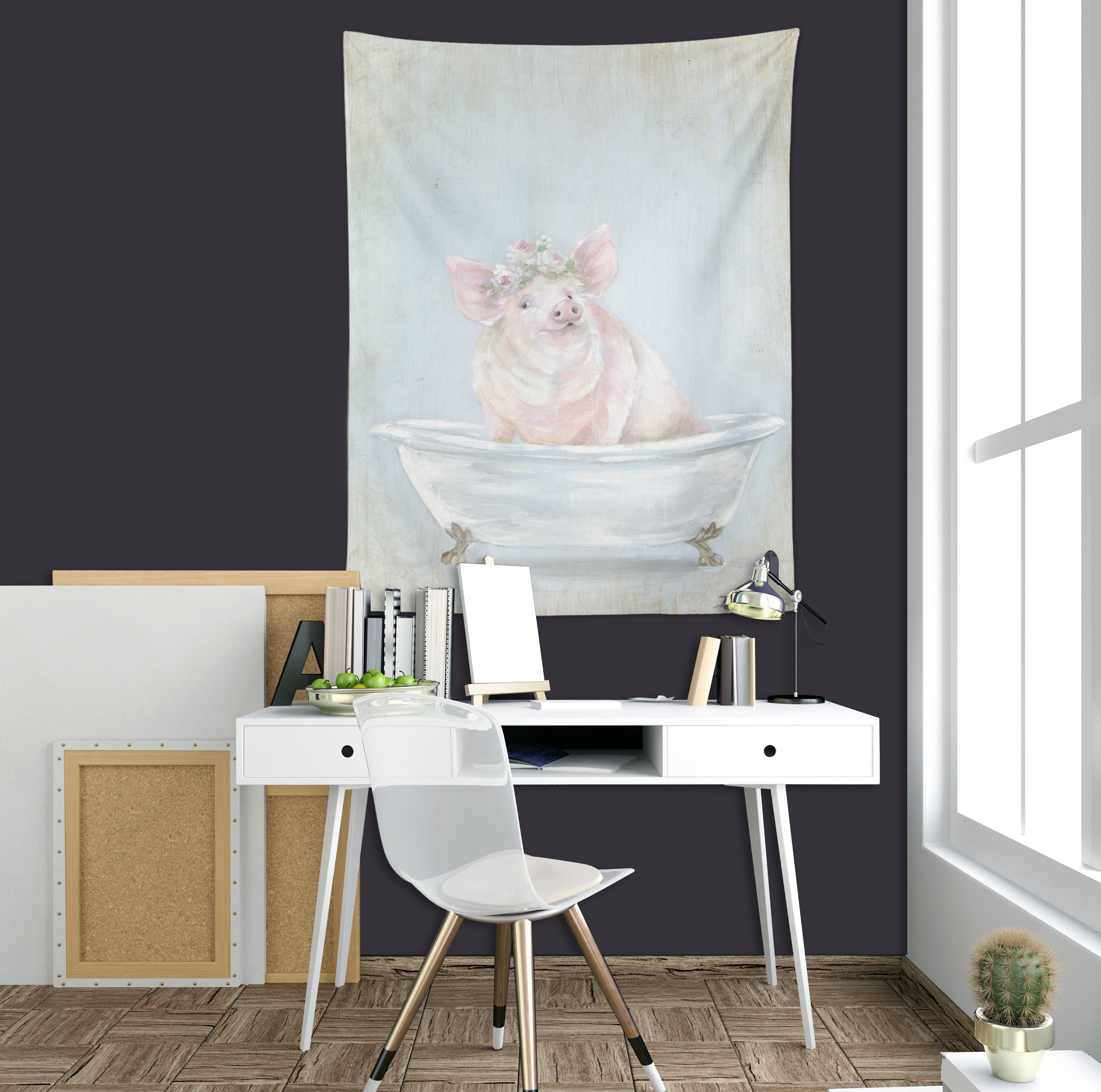 3D Wreath Pig Tub 111230 Debi Coules Tapestry Hanging Cloth Hang