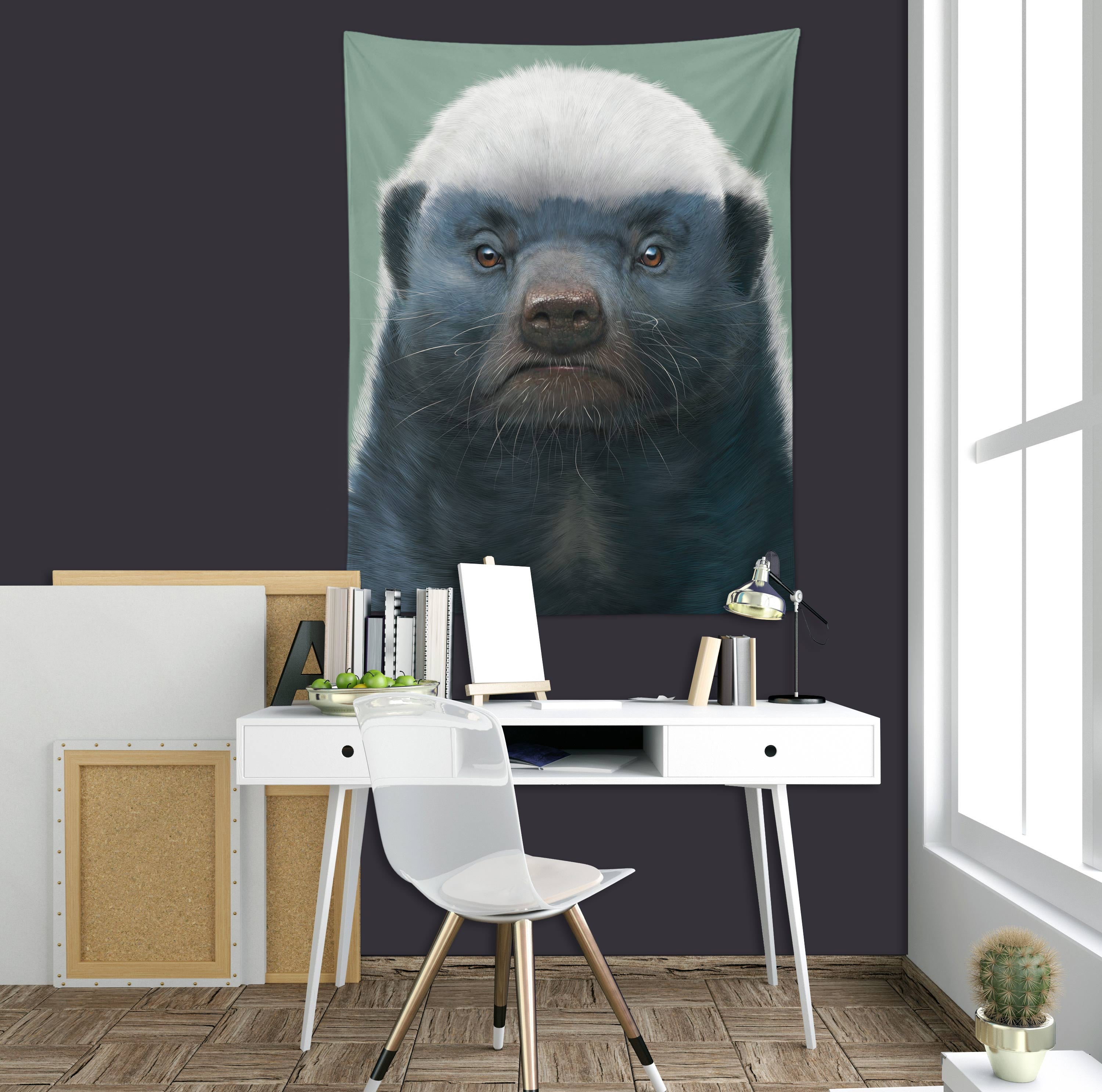 3D Honey Badger Portrait 11710 Vincent Tapestry Hanging Cloth Hang