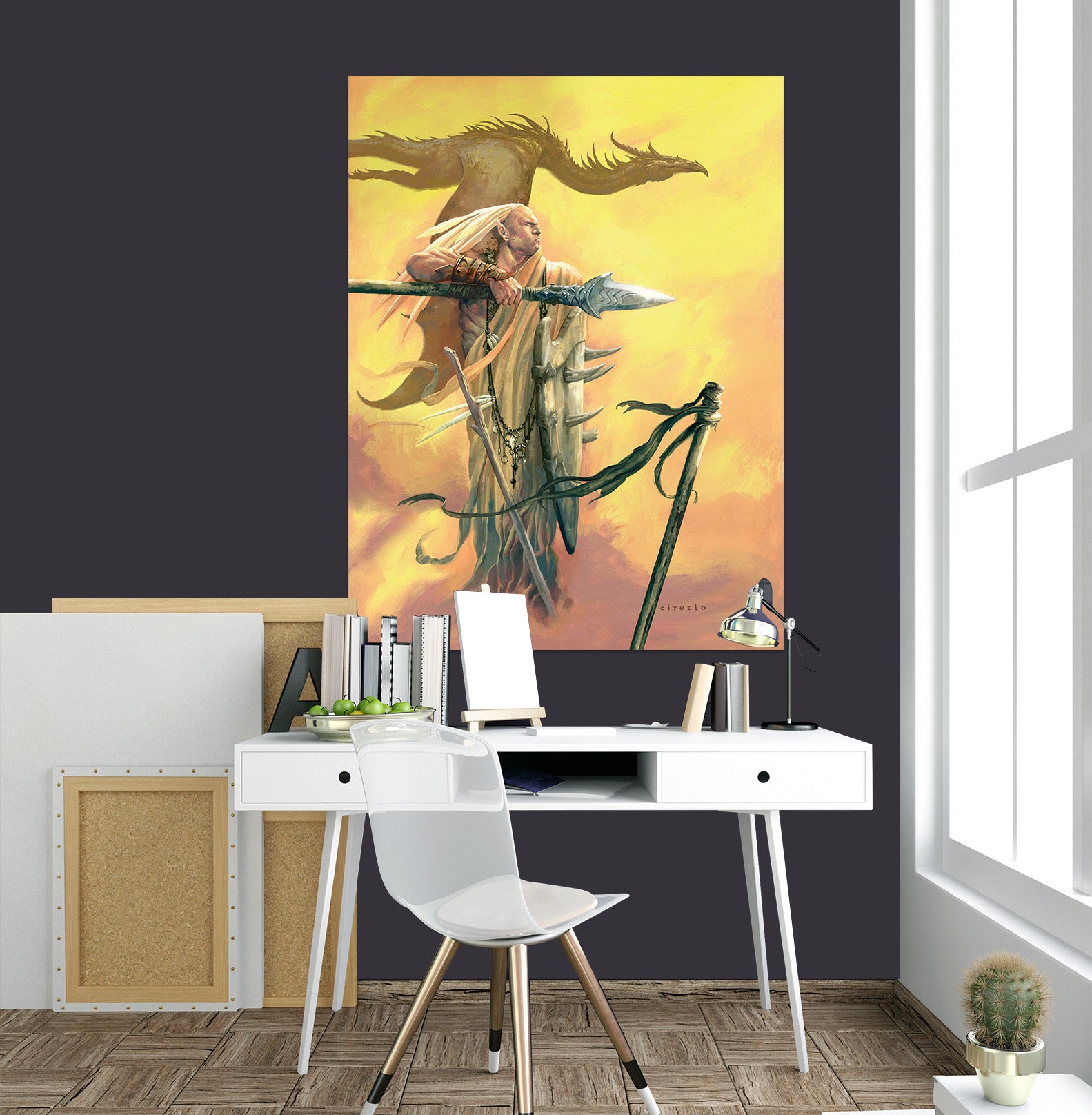 3D Long Hair Sword Man Dragon 8113 Ciruelo Wall Sticker