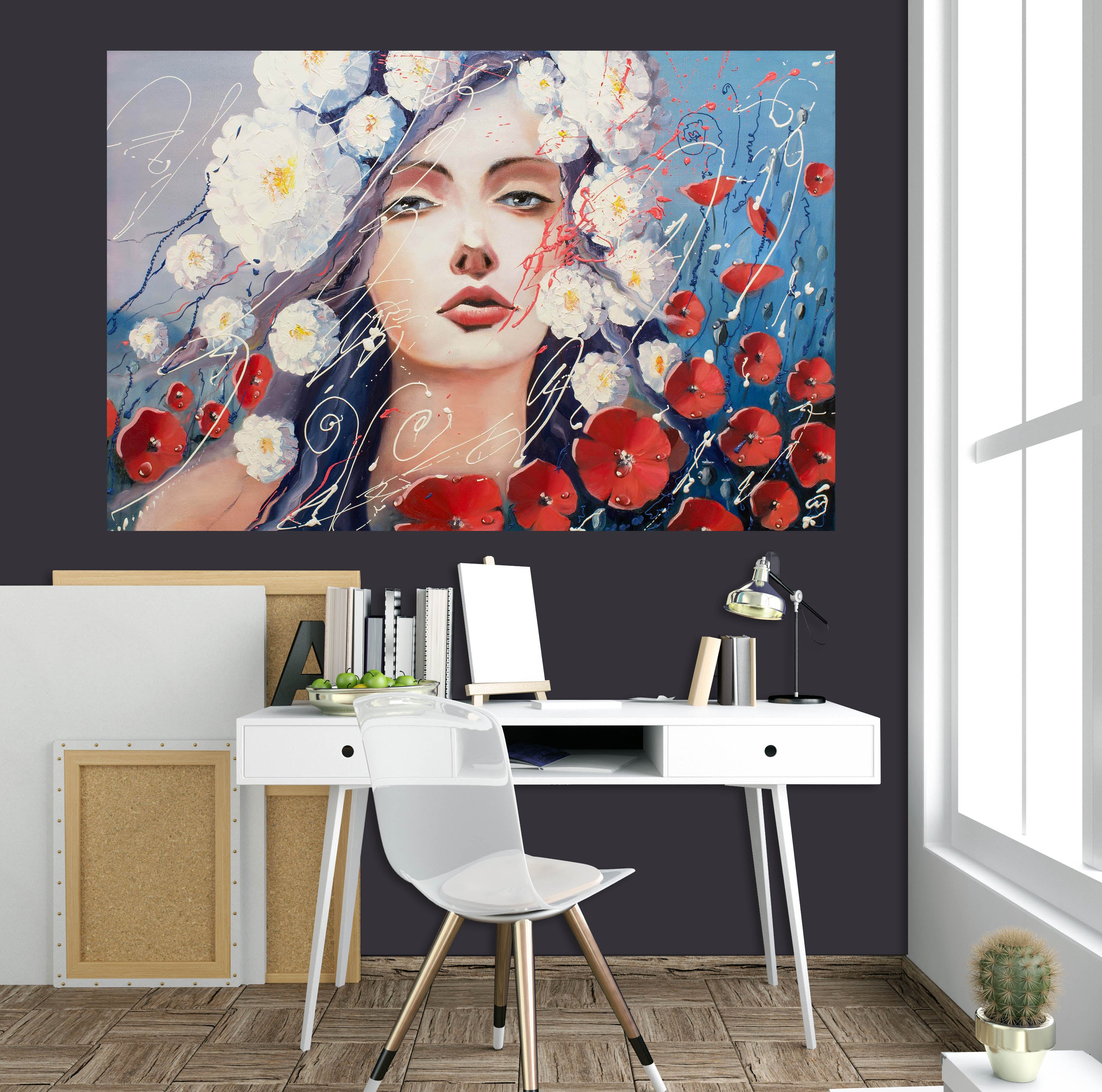 3D Chrysanthemum Woman 1022 Wall Sticker