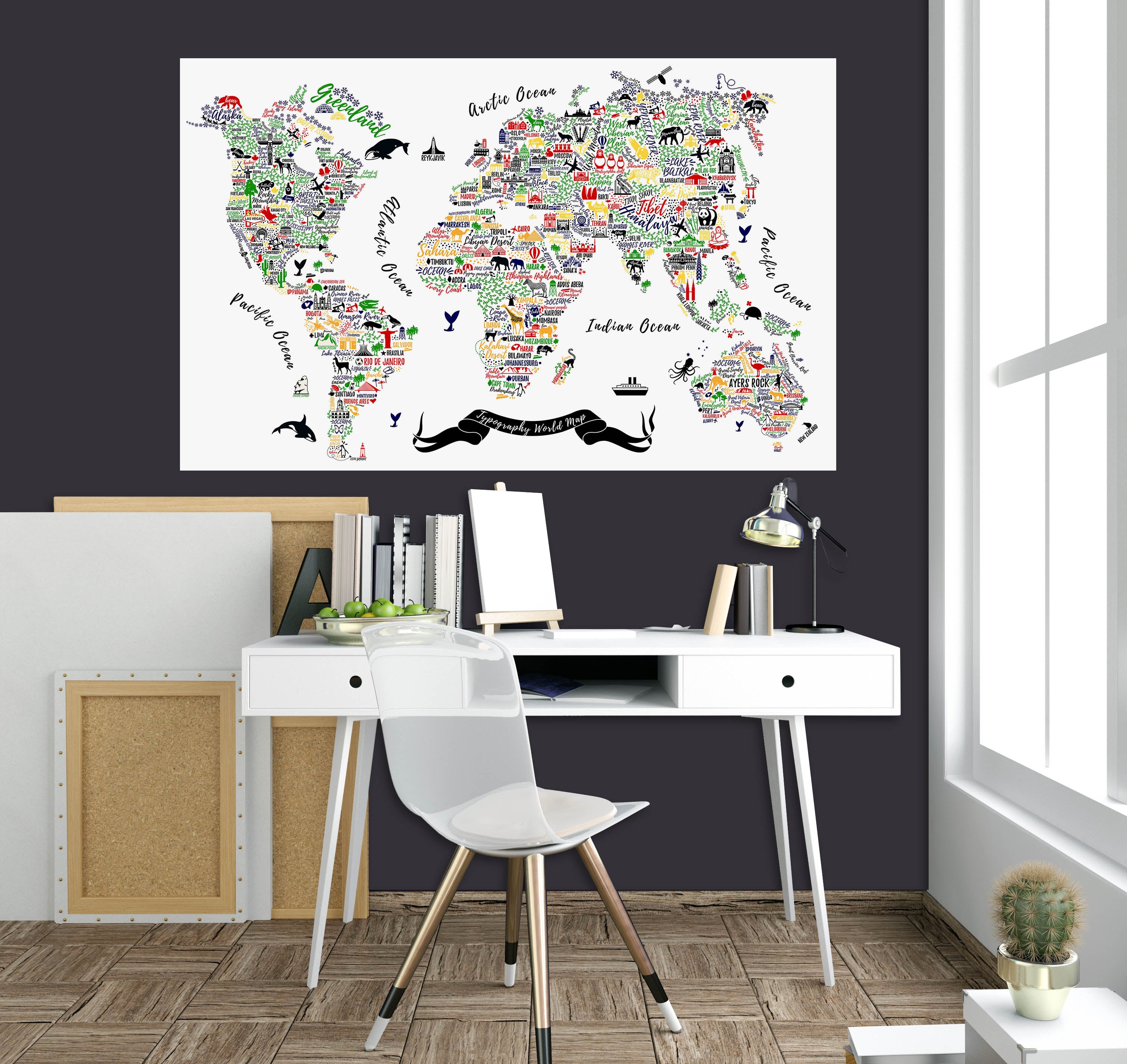 3D Color Painting 234 World Map Wall Sticker