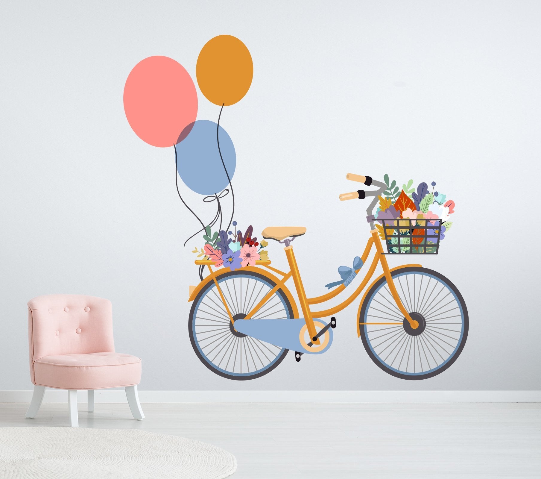3D Bicycle Balloon Flower 240 Wall Stickers Wallpaper AJ Wallpaper 