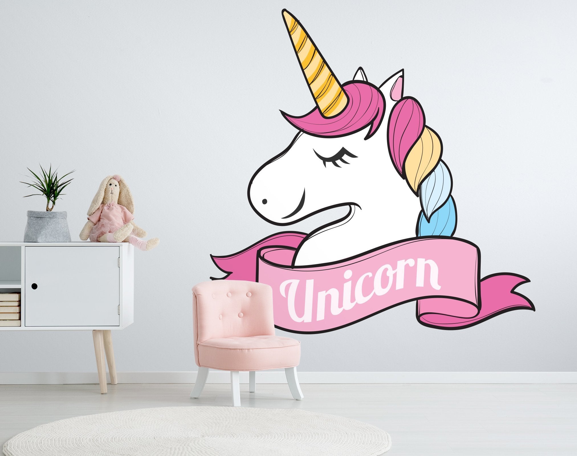 3D Unicorn Colored Hair 235 Wall Stickers Wallpaper AJ Wallpaper 