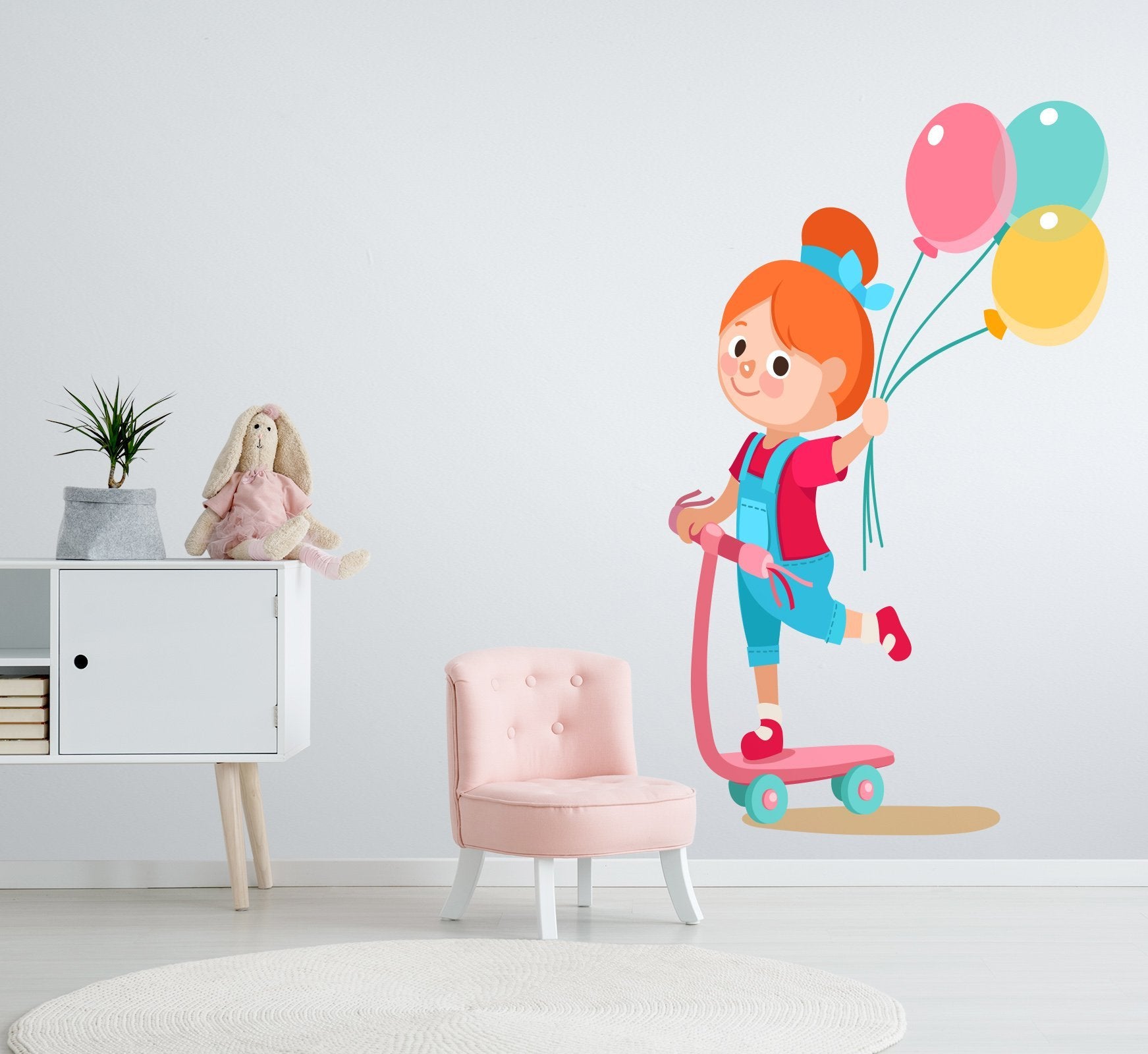 3D Skateboard Girl Balloon 121 Wall Stickers Wallpaper AJ Wallpaper 