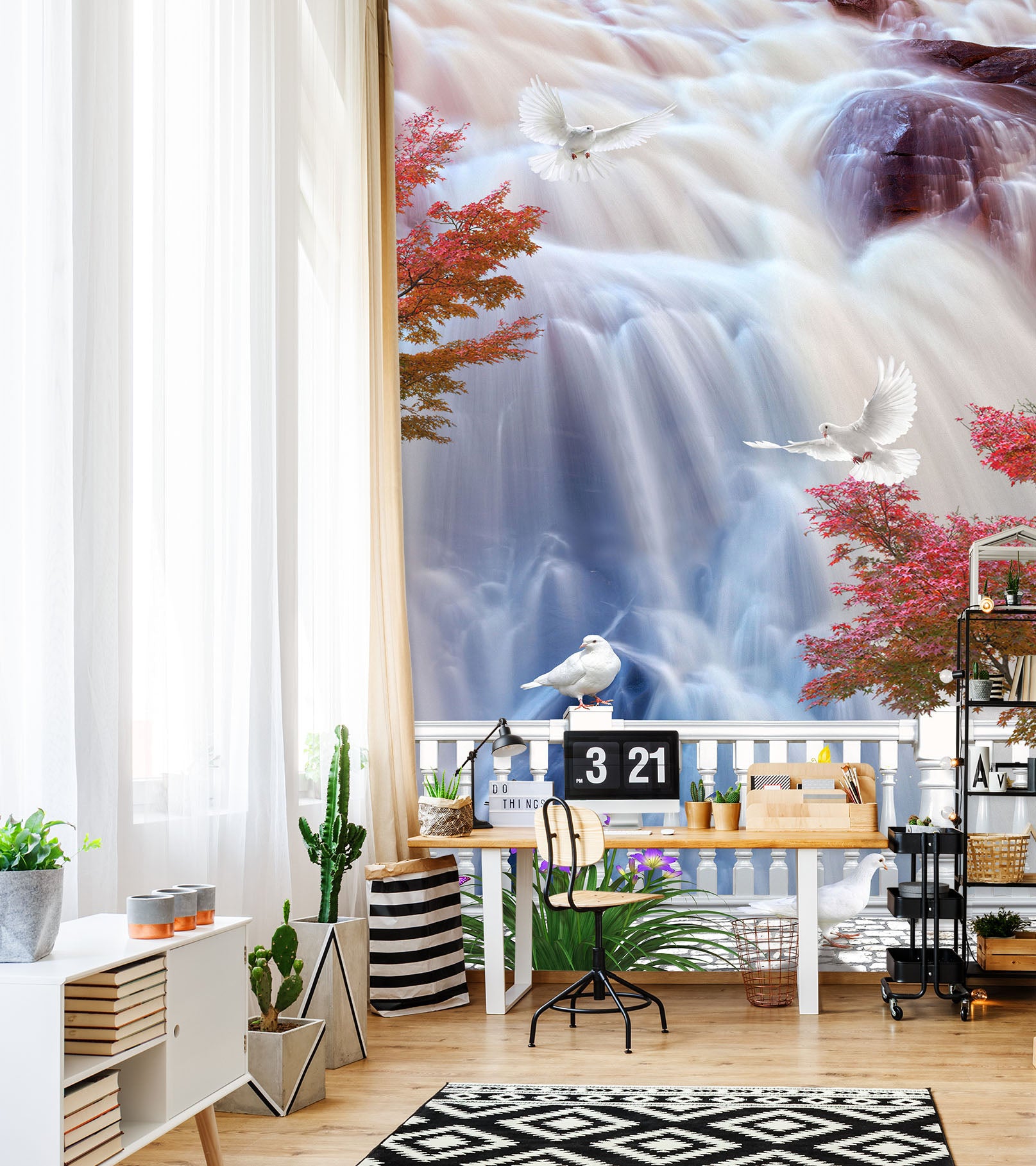 3D Valley Waterfall 1877 Wall Murals