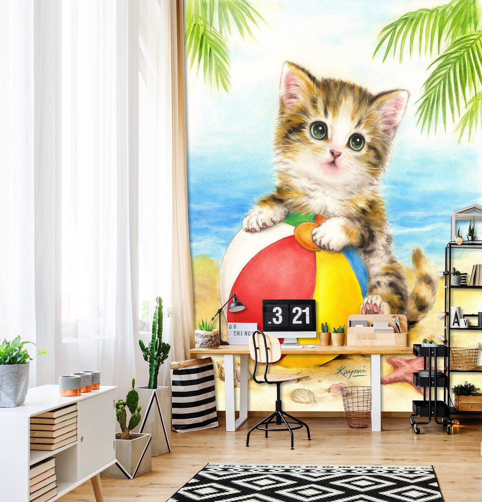3D Beach Cat Ball 5473 Kayomi Harai Wall Mural Wall Murals