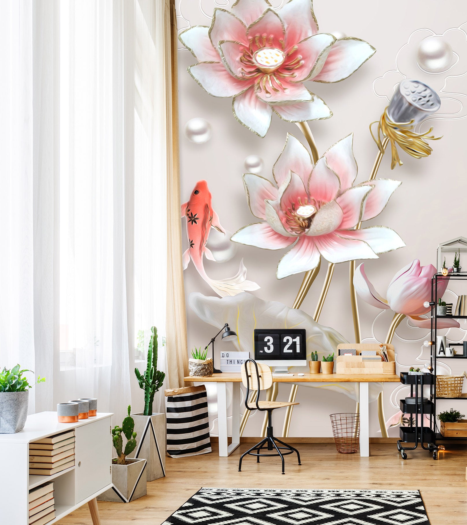 3D Pearl Lotus 1850 Wall Murals