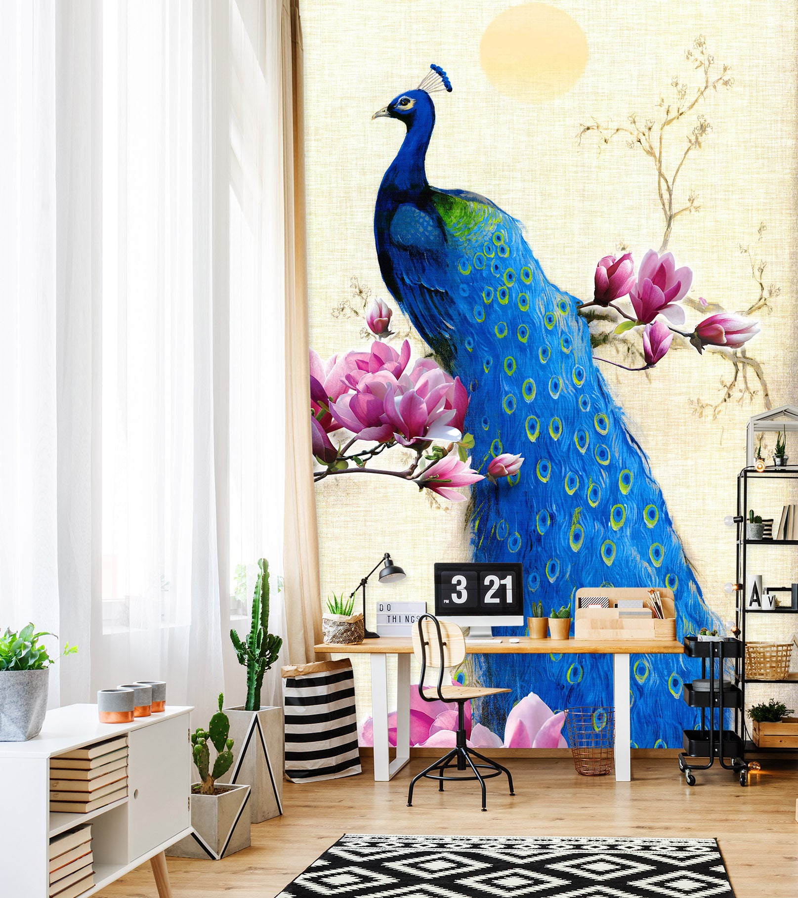 3D Flower Peacock 1842 Wall Murals