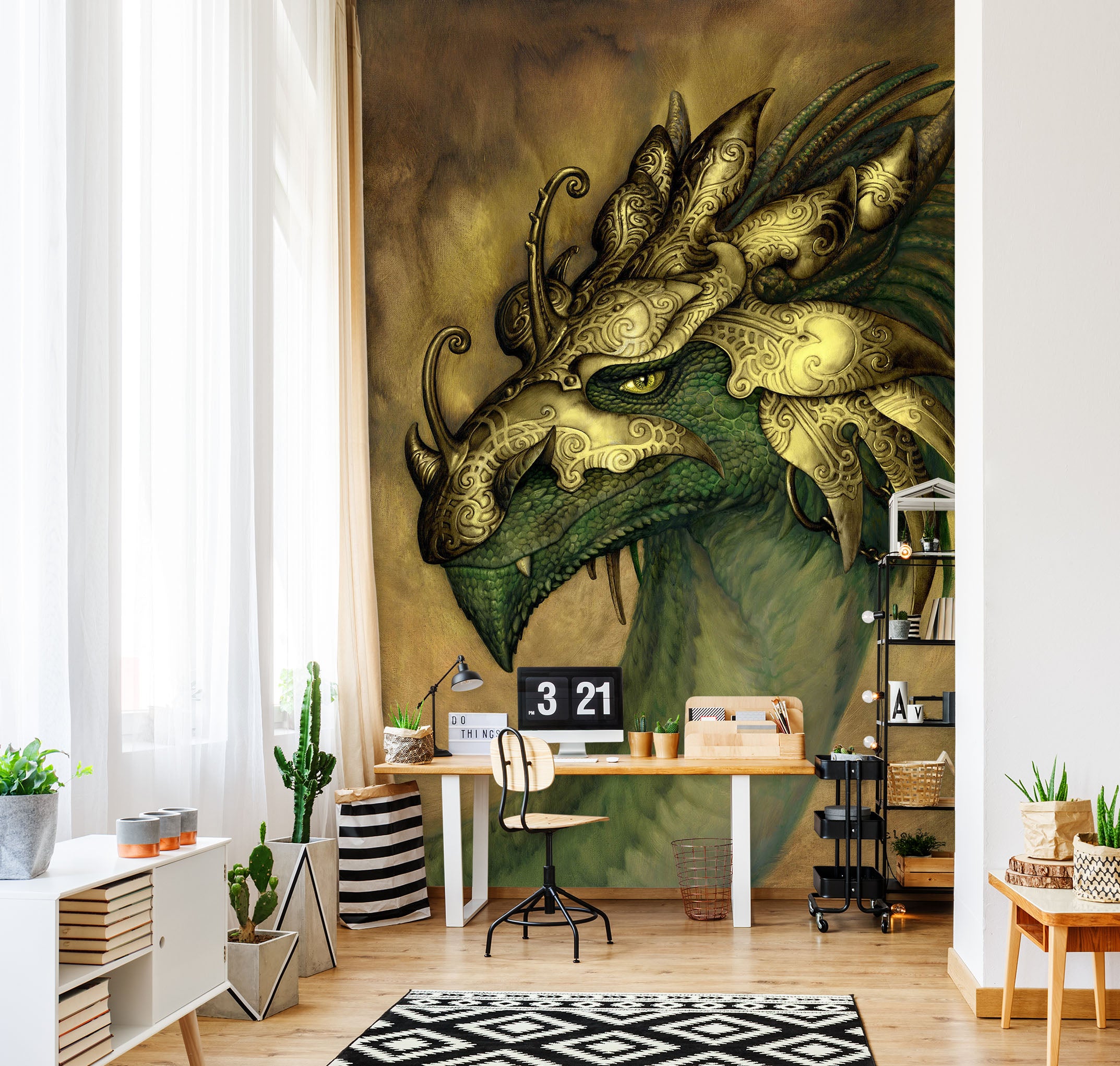 3D Green Golden Dragon 7142 Ciruelo Wall Mural Wall Murals