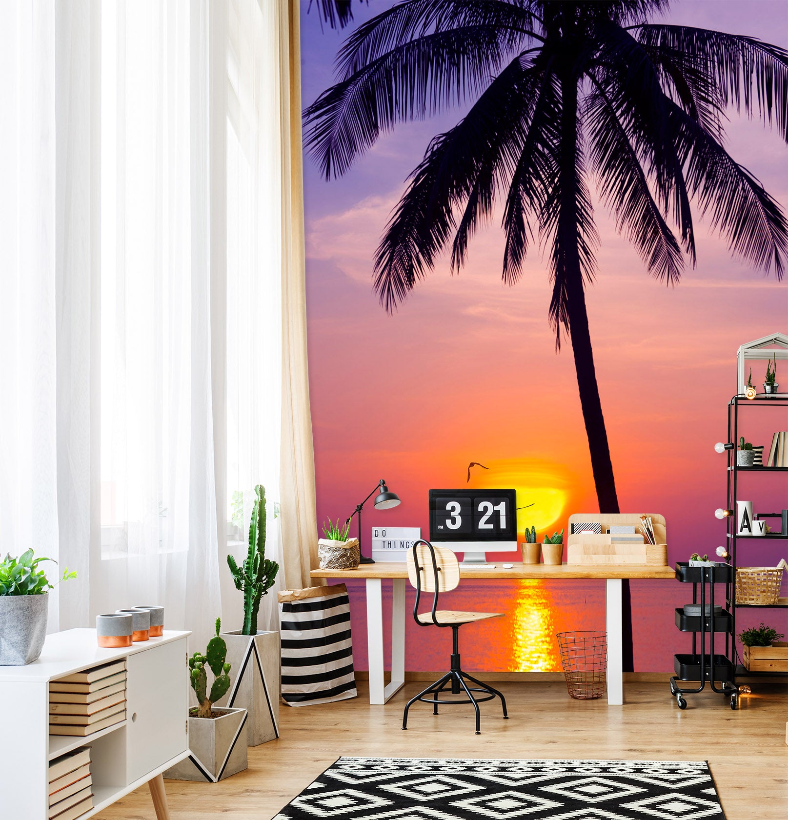 3D Sunset Coconut Tree 1457 Marco Carmassi Wall Mural Wall Murals
