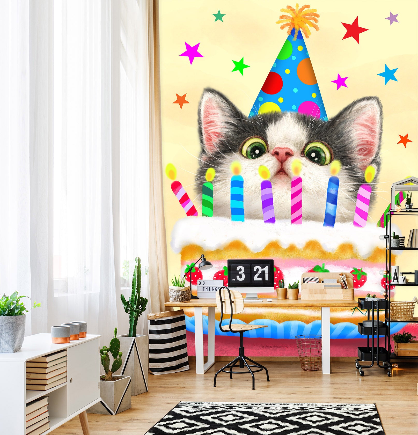 3D Birthday Cat 5475 Kayomi Harai Wall Mural Wall Murals