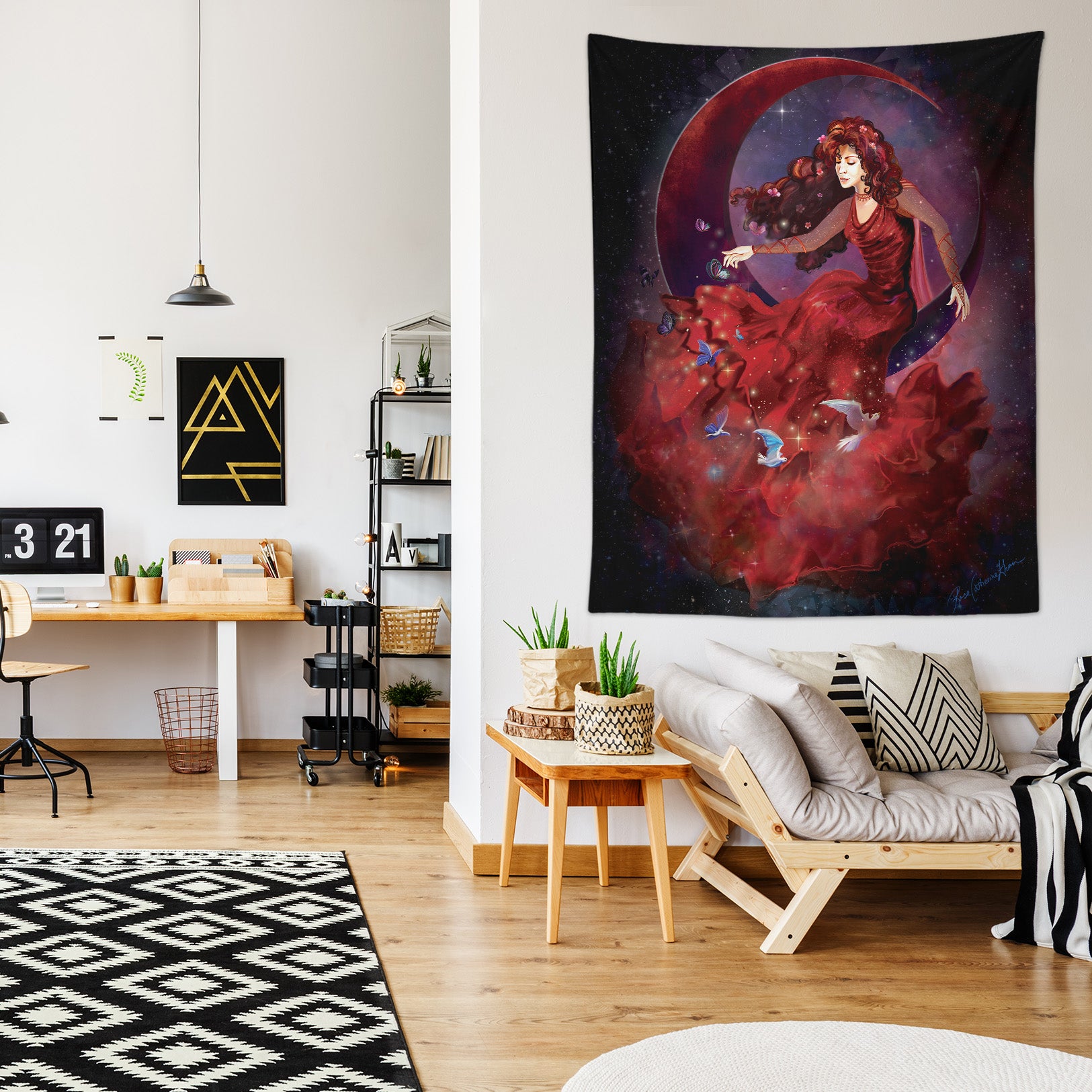 3D Moon Red Fairy 5215 Rose Catherine Khan Tapestry Hanging Cloth Hang