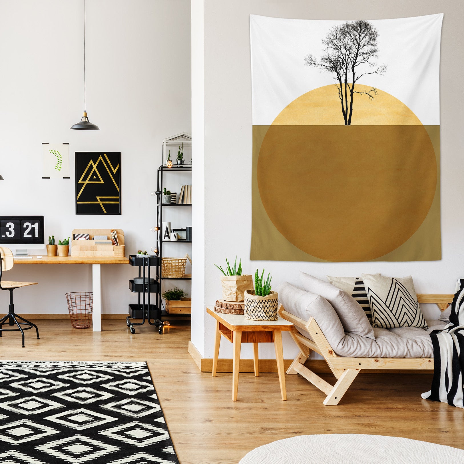 3D Yellow Moon Tree 875 Boris Draschoff Tapestry Hanging Cloth Hang