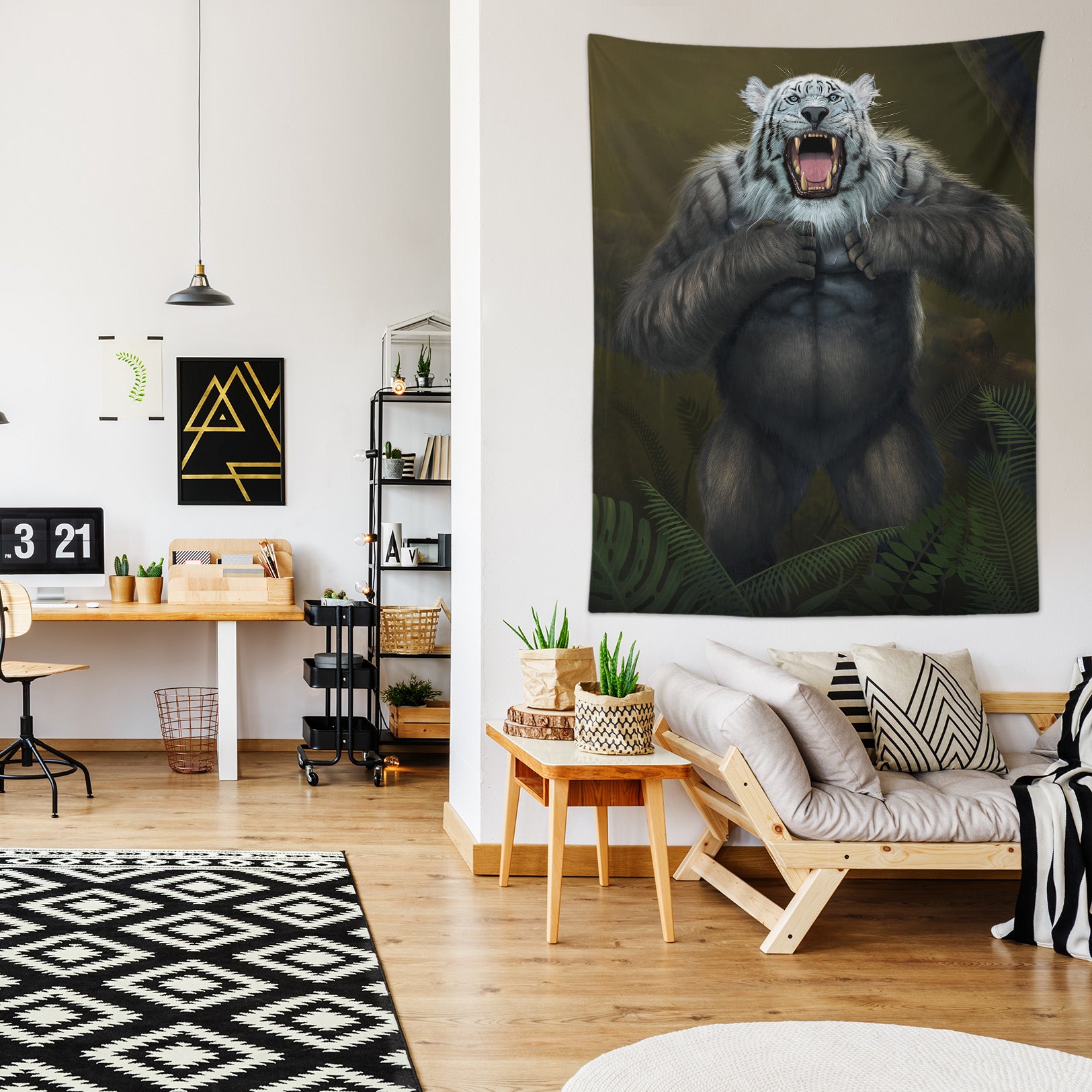 3D White Tigerilla 11742 Vincent Tapestry Hanging Cloth Hang