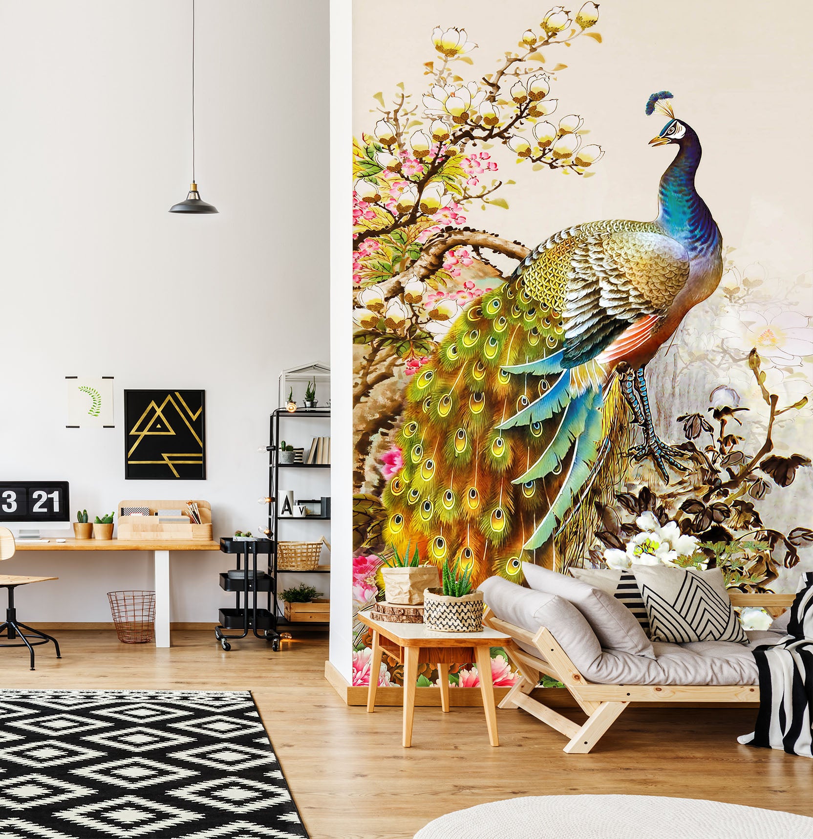 3D Flower Peacock 1875 Wall Murals