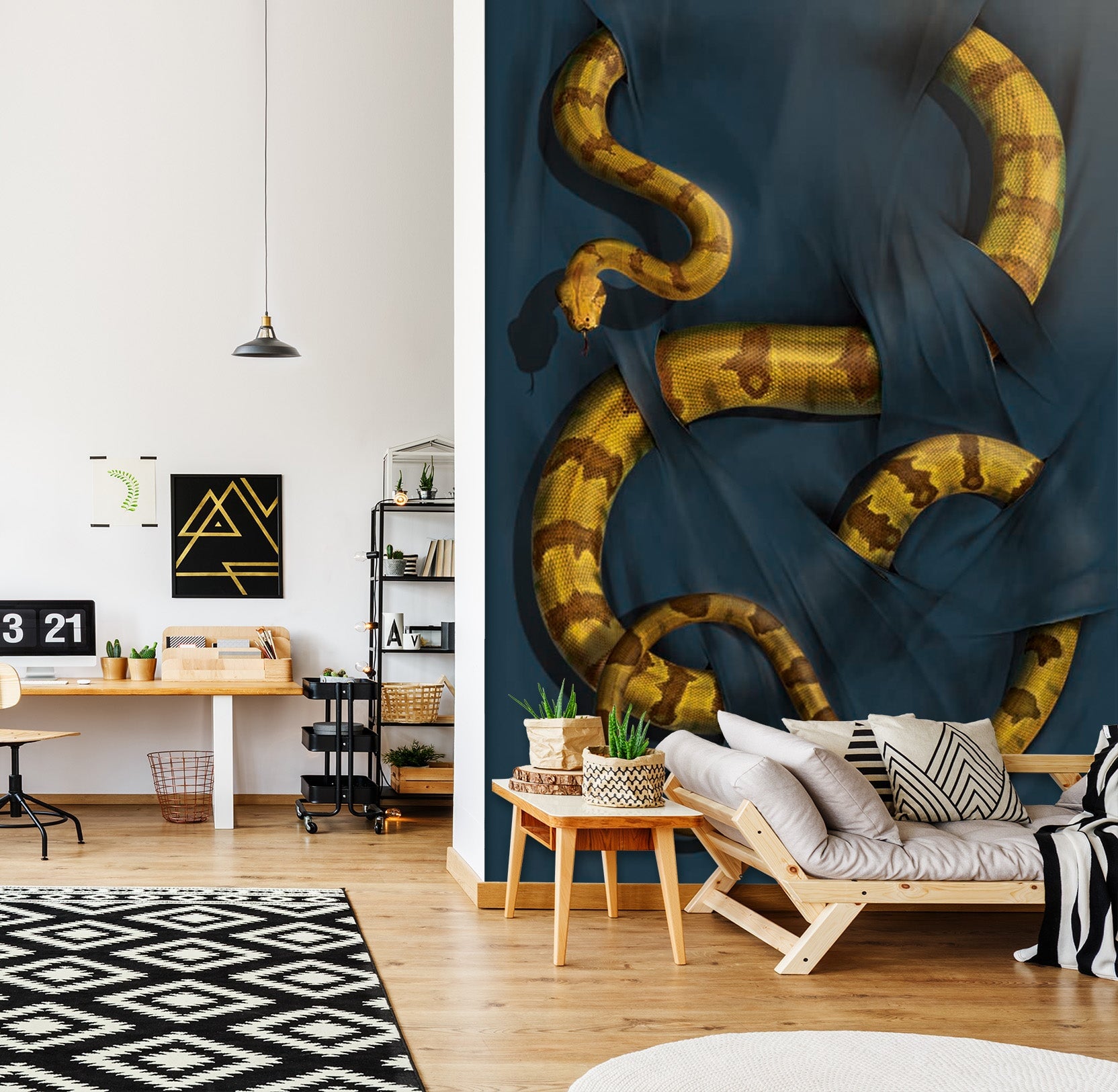 3D Gold Python 1414 Wall Murals Exclusive Designer Vincent Wallpaper AJ Wallpaper 