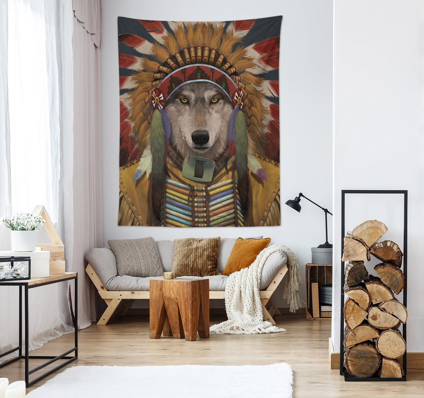 3D Wolf Spirit Chief 11755 Vincent Tapestry Hanging Cloth Hang