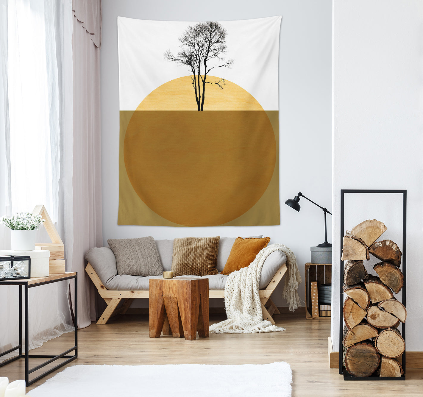 3D Yellow Moon Tree 875 Boris Draschoff Tapestry Hanging Cloth Hang
