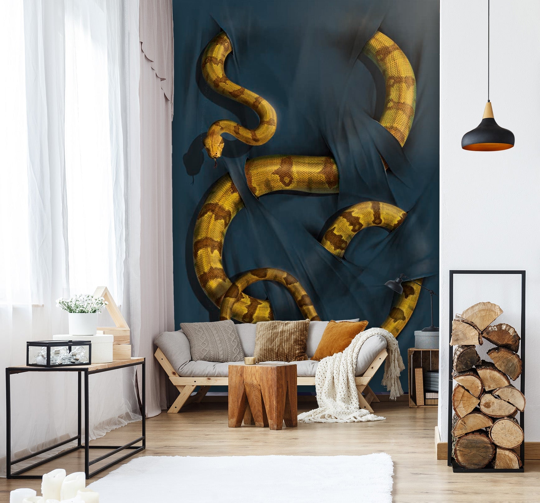 3D Gold Python 1414 Wall Murals Exclusive Designer Vincent Wallpaper AJ Wallpaper 