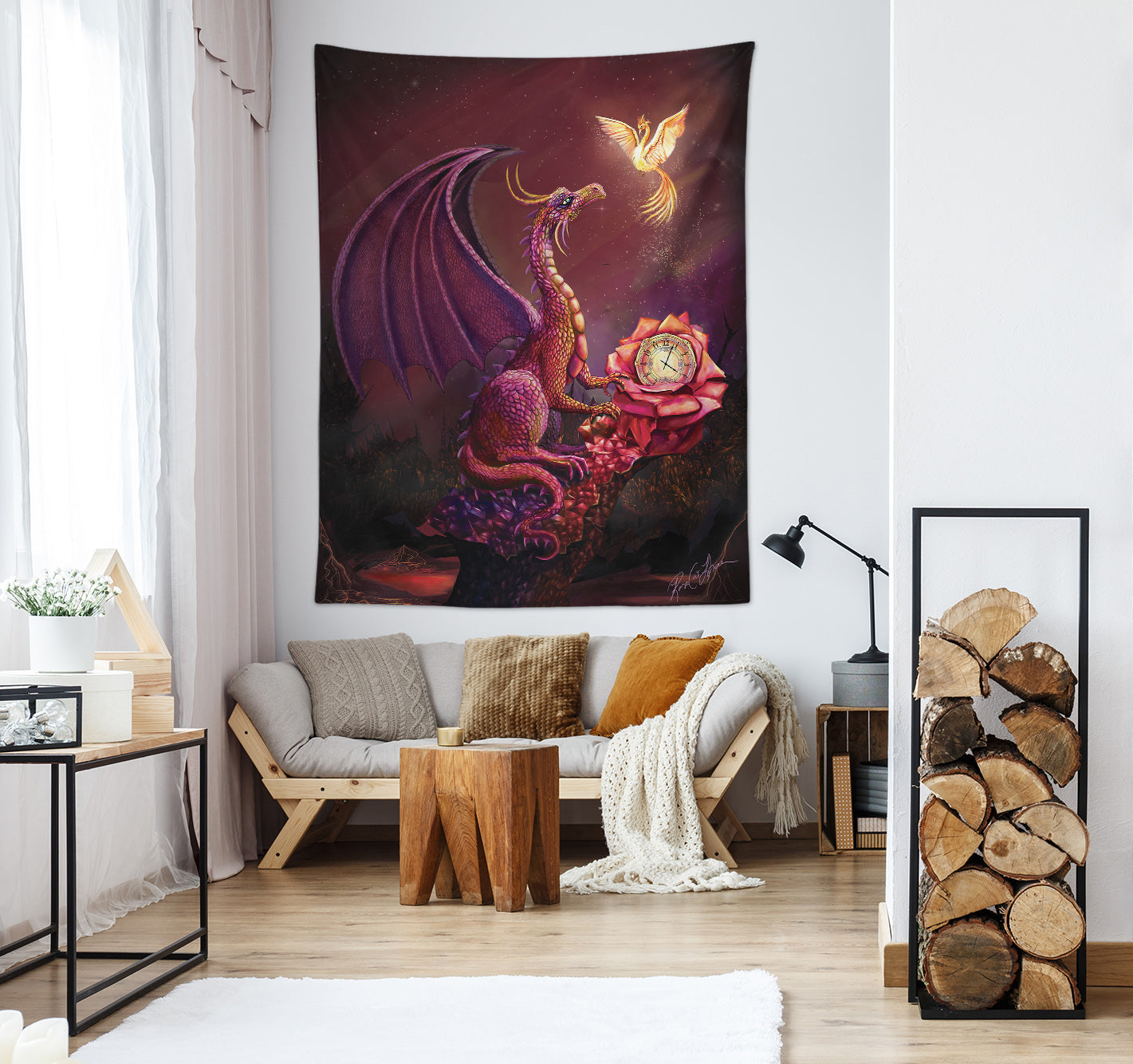 3D Dragon Phoenix 5219 Rose Catherine Khan Tapestry Hanging Cloth Hang